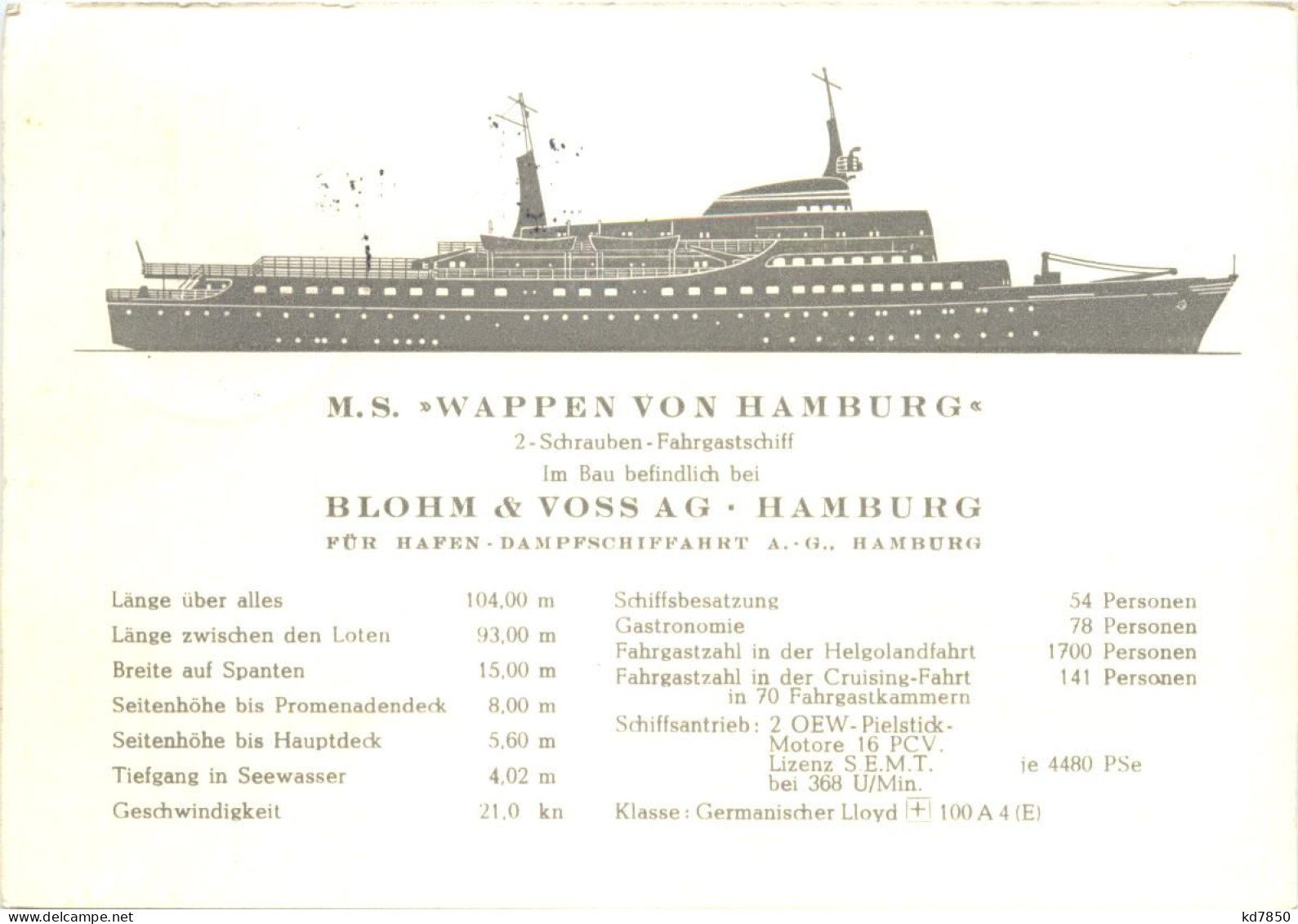 MS Wappen Von Hamburg - Stempel Stapellauf - Paquebots