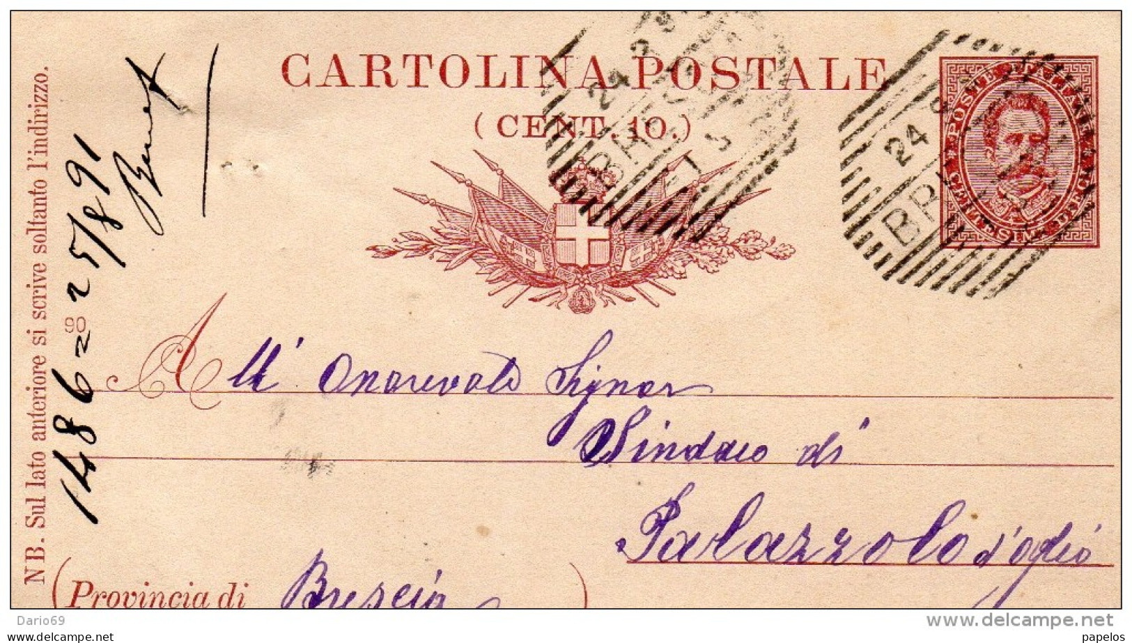 1891 CARTOLINA CON ANNULLO BRESCIA - Postwaardestukken