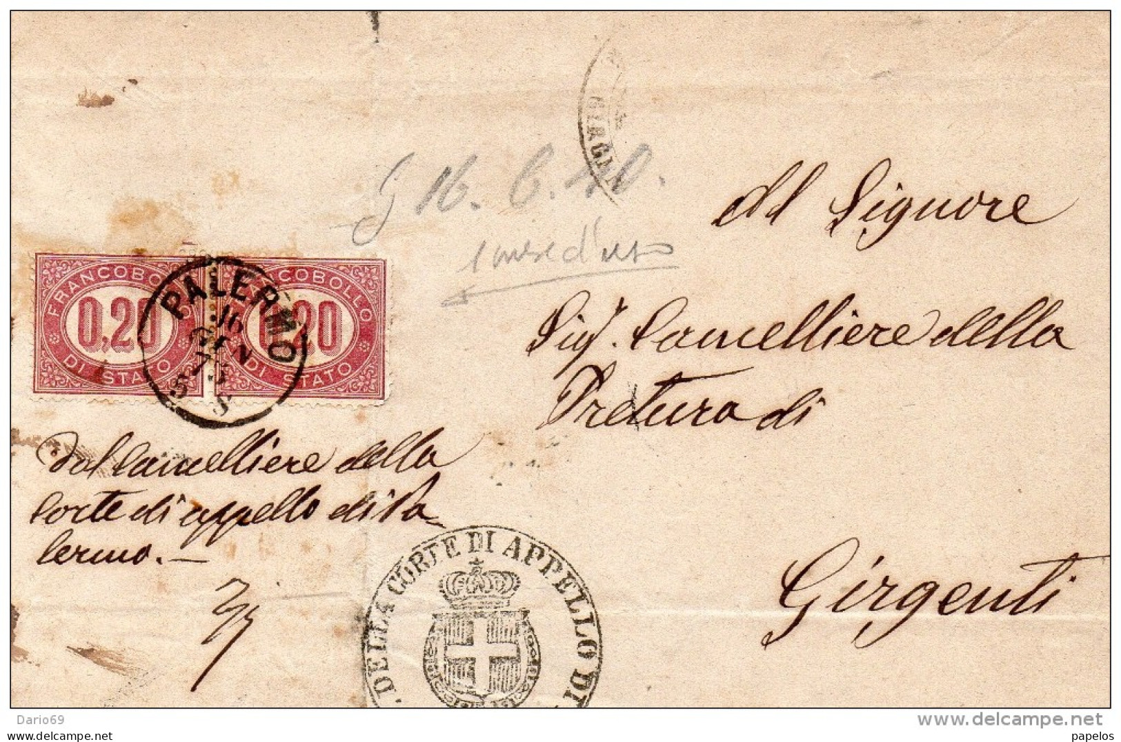 1875  LETTERA CON ANNULLO PALERMO - Poststempel