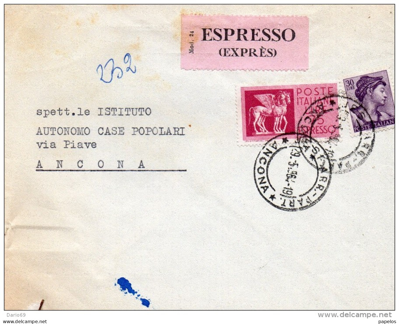 1964   LETTERA ESPRESSO CON ANNULLO ANCONA - Poste Exprèsse/pneumatique