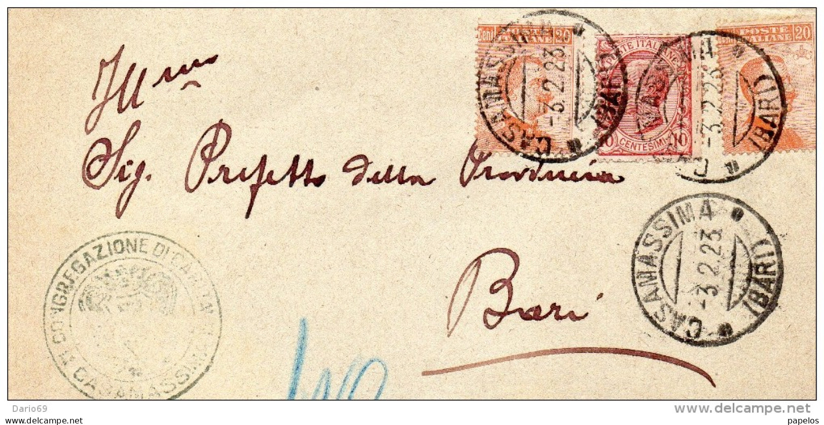 1923 LETTERA CON ANNULLO CASAMASSIMA BARI - Marcophilie