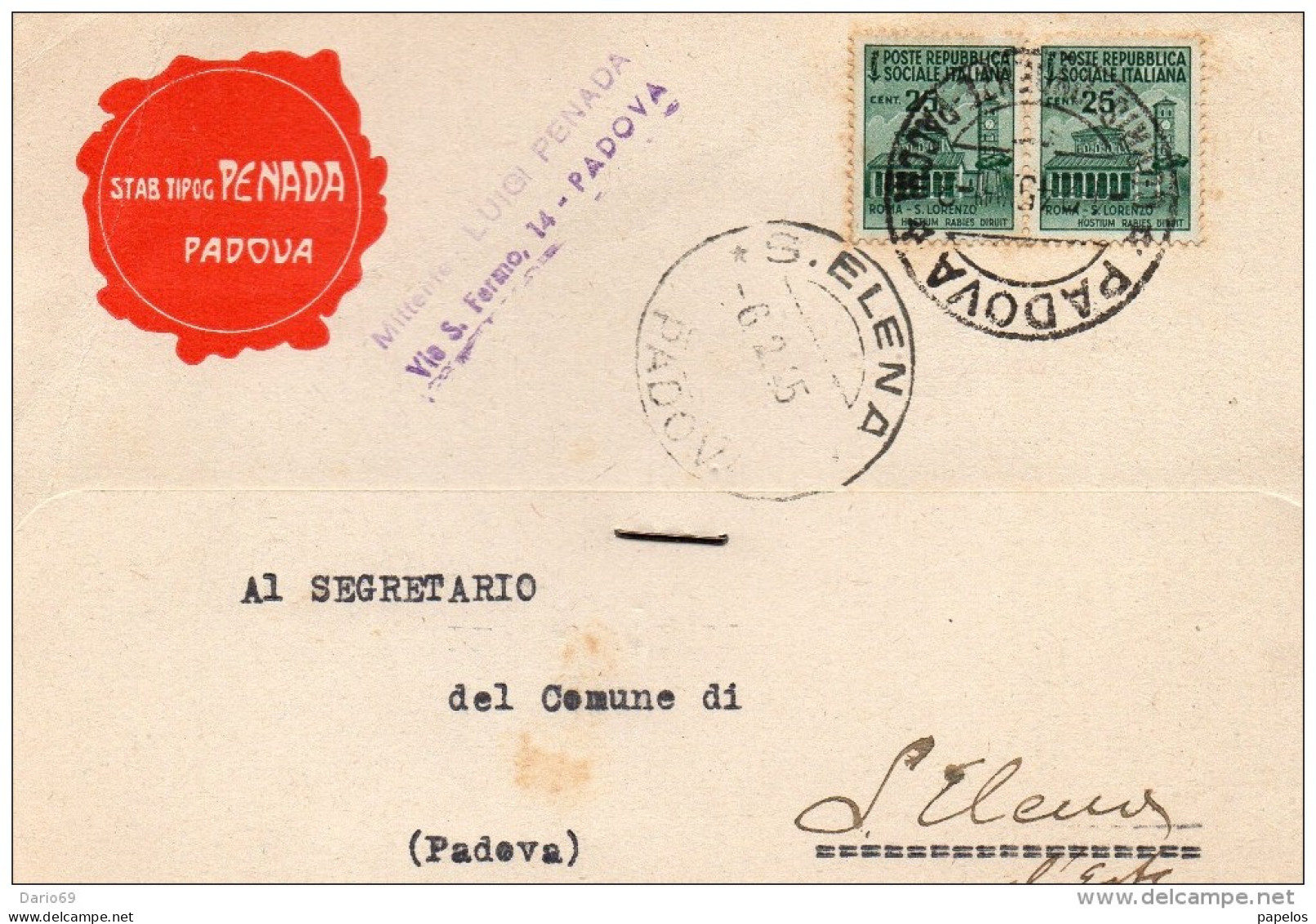 1945 CARTOLINA CON ANNULLO S. ELENA PADOVA - Poststempel