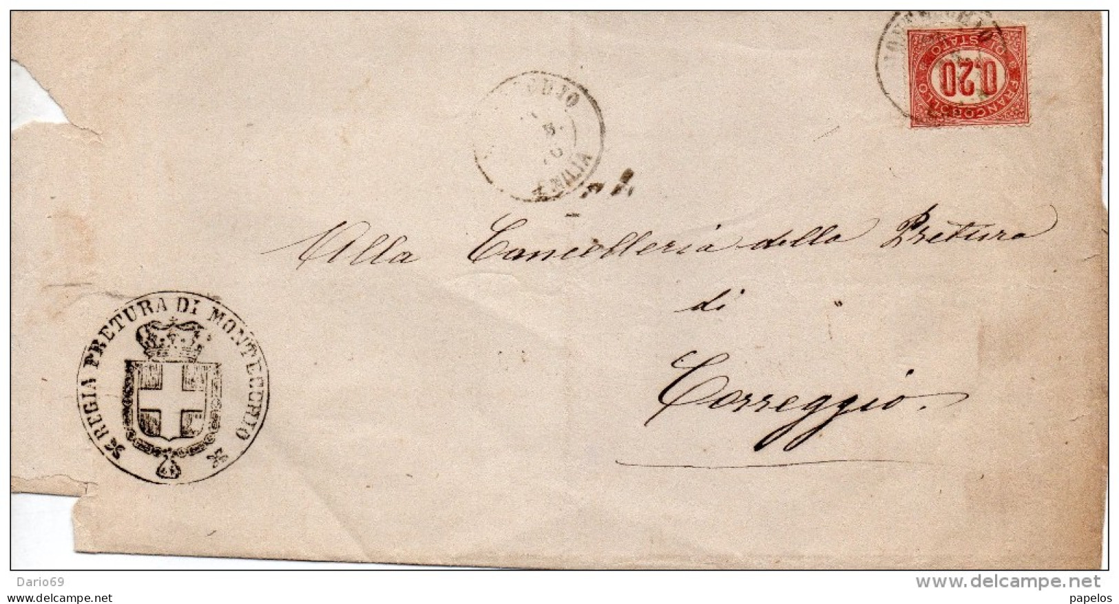 1876 LETTERA  CON ANNULLO MONTECCHIO REGGIO EMILIA - Marcofilía