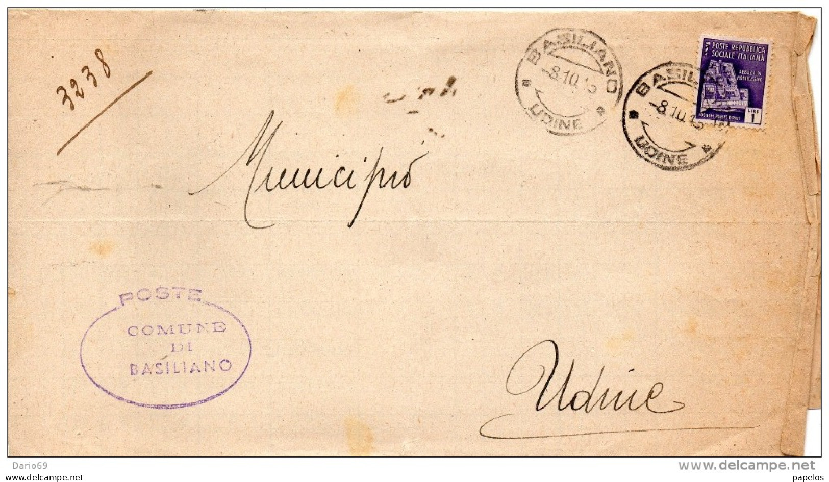 1945 LETTERA CON ANNULLO BASILIANO UDINE - Poststempel