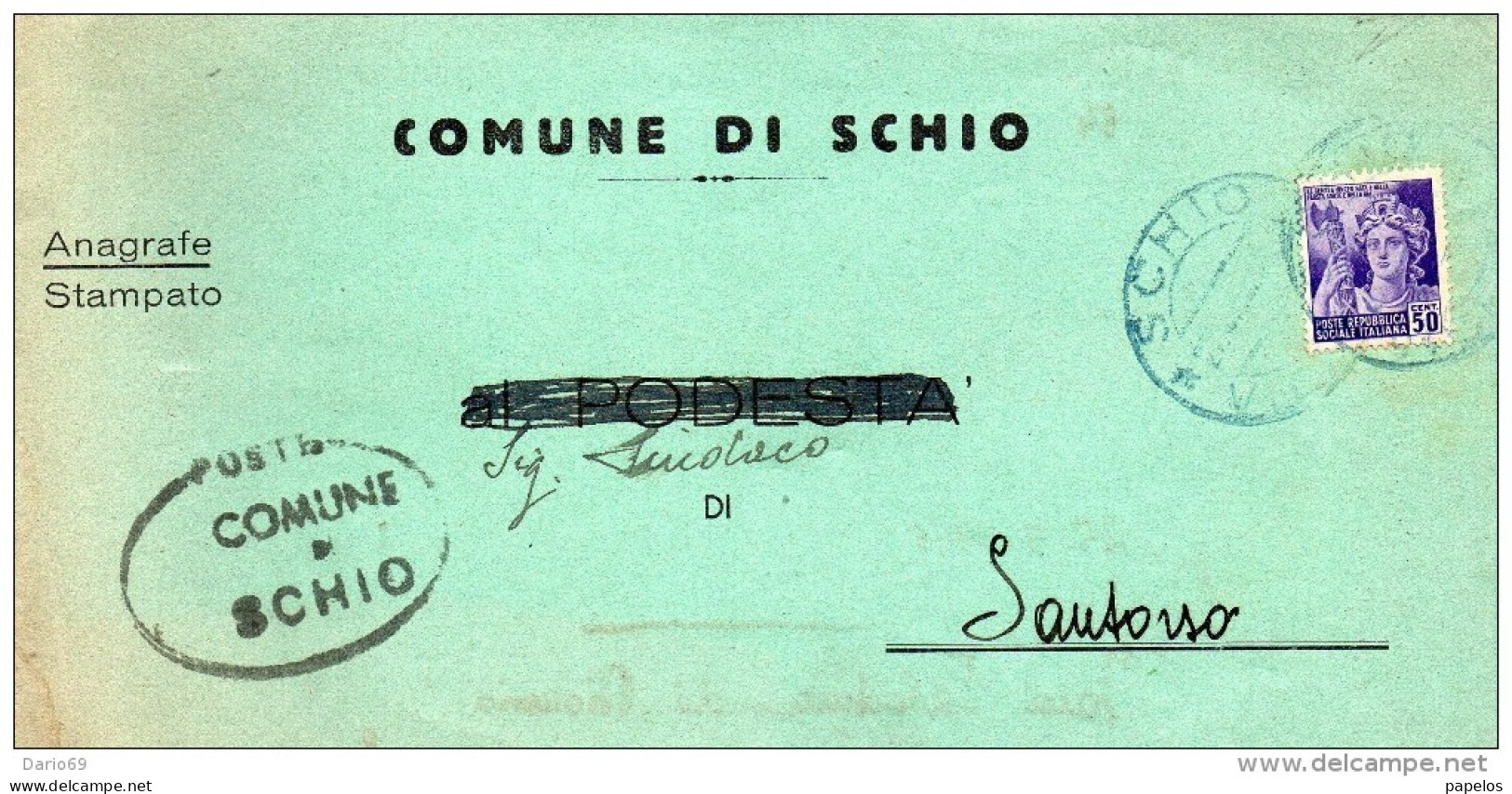 1945 LETTERA CON ANNULLO SCHIO  VICENZA - Marcofilía