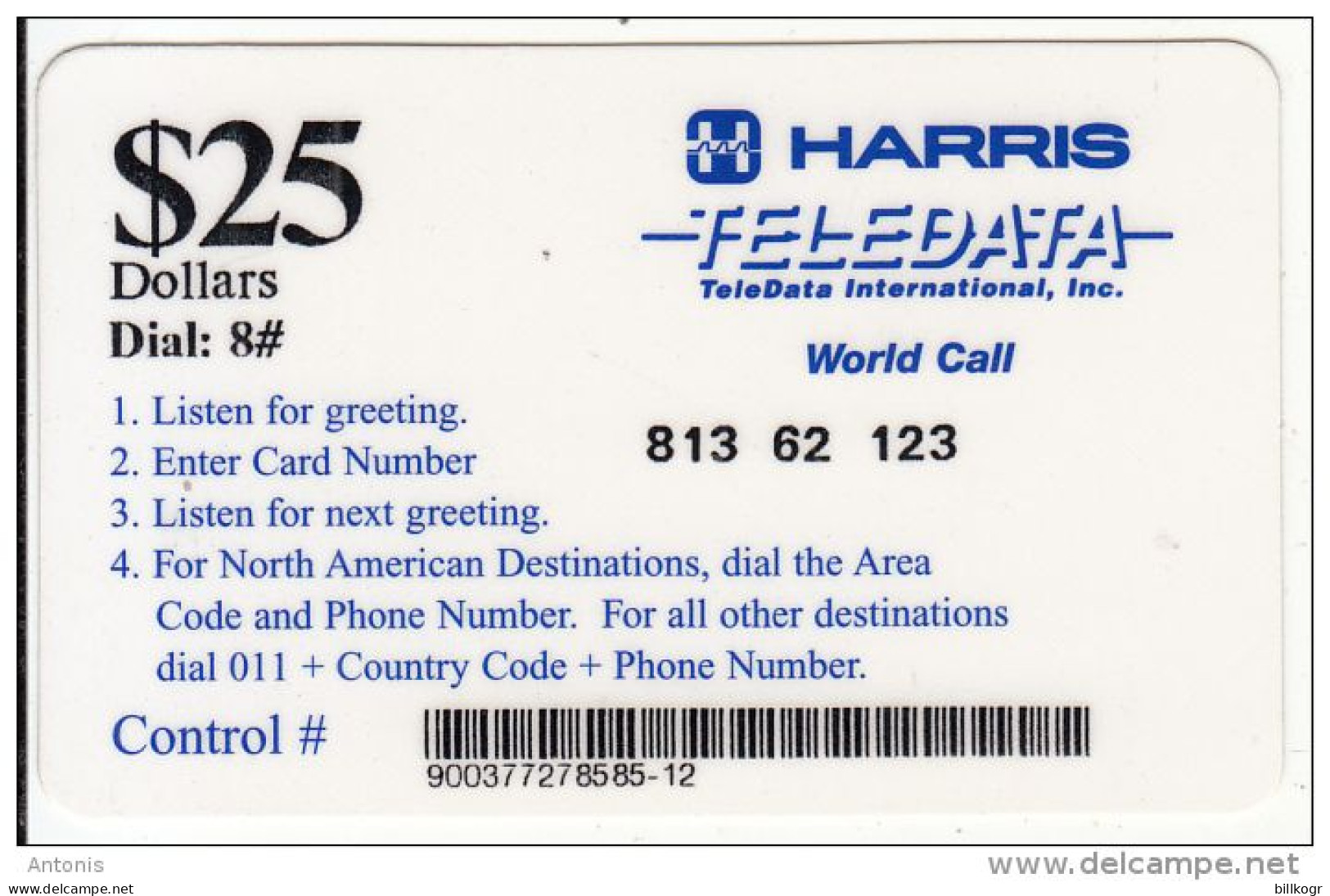 ANGOLA - Harris/Teledata International Remote Memory Card $25(used By U.N. Personnei In Angola), Used - Angola