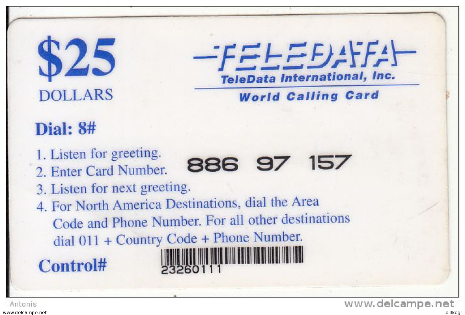 BOSNIA - Teledata International Remote Memory Card $25(used By U.N. Personnei In Angola), Used - Angola