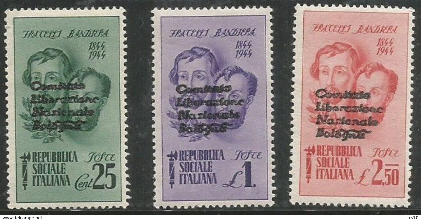 1945 Fratelli Bandiera Serie Cpl 3v ** MNH Soprastampati CLN Bologna - Comitato Di Liberazione Nazionale (CLN)