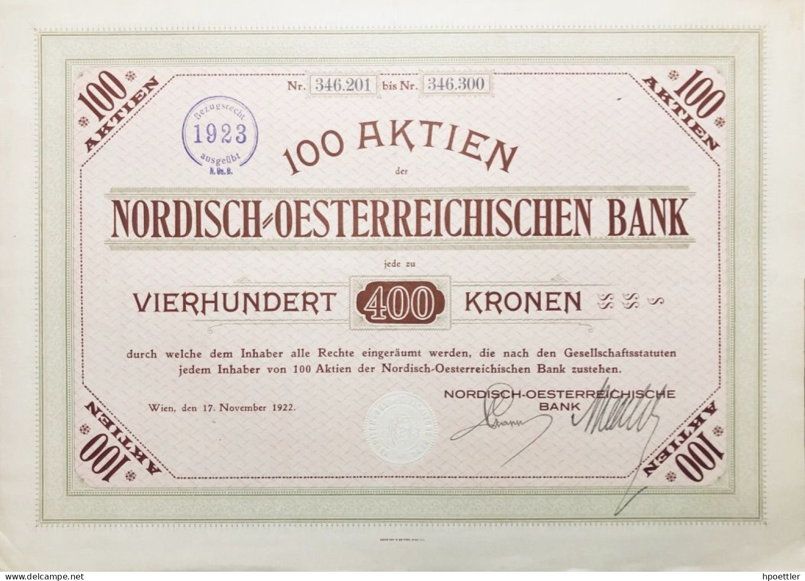 Rare: Vienne 1922: Cent Actions - Nordisch-Oesterreichische Bank 40.000 Couronnes - Bank & Versicherung