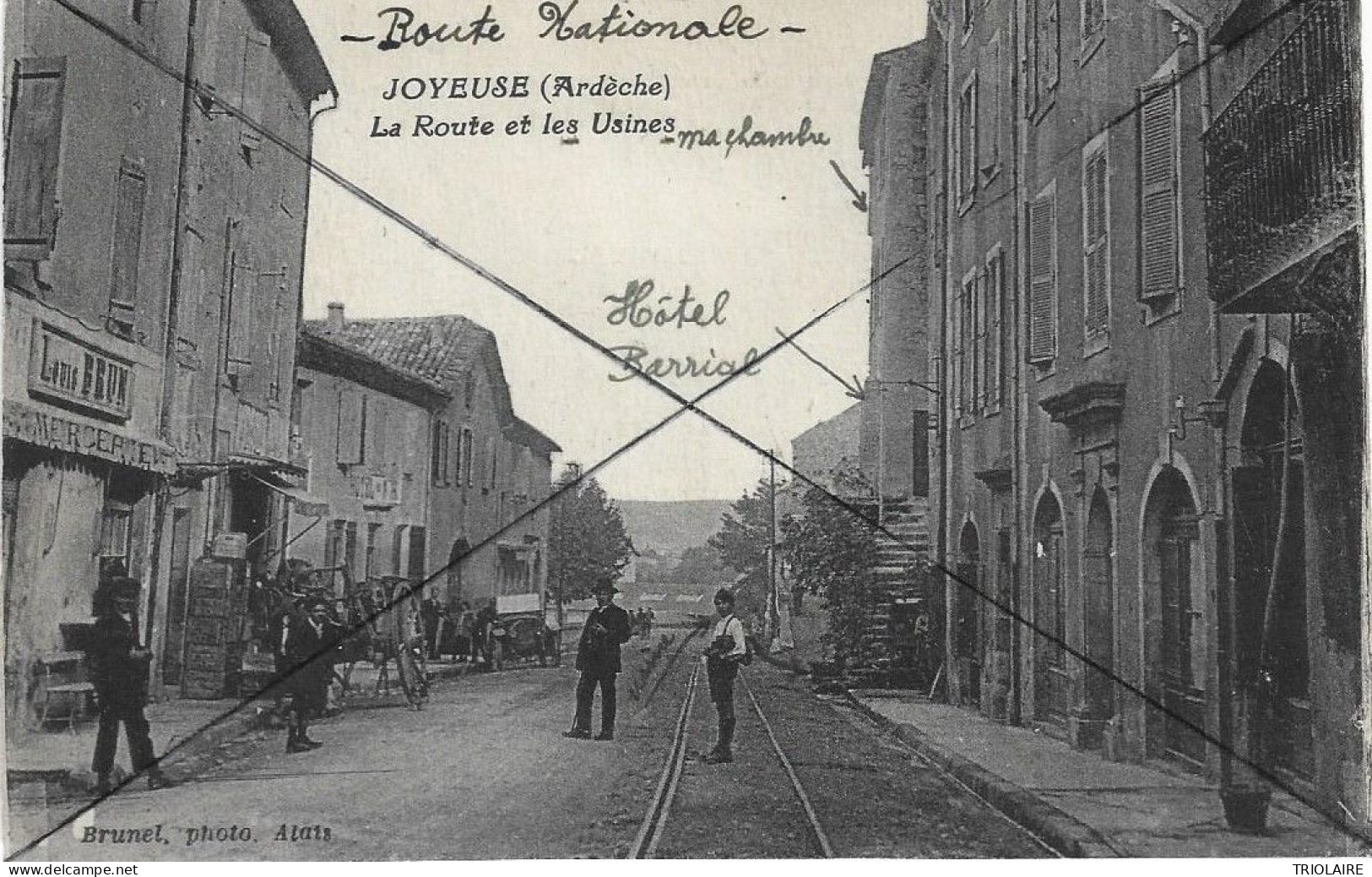 JOYEUSE LA ROUTE ET LES USINES MERCERIE LOUIS BRUN RAILS ATTELAGE VOITURE ANIMEE TBE - Autres & Non Classés