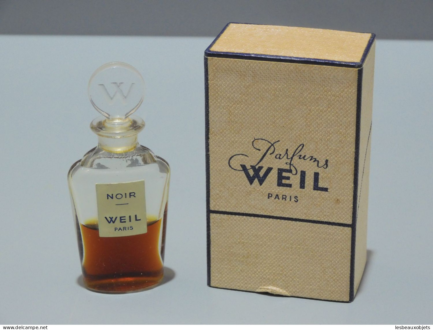 -ANCIEN PETIT FLACON VERRE PARFUM WEIL PARIS NOIR COLLECTION VITRINE Déco    E - Miniaturen (met Doos)