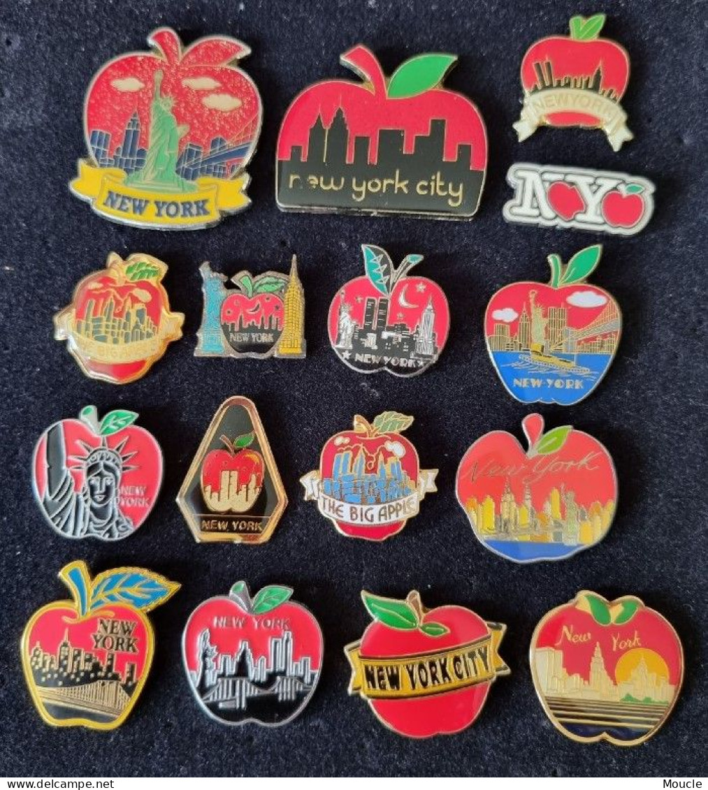 16 PIN'S - NEW-YORK CITY - NY - APPLE - POMME - STATUE DE LA LIBERTE - LIBERTY ISLAND - USA - ETATS UNIS AMERIQUE - Steden