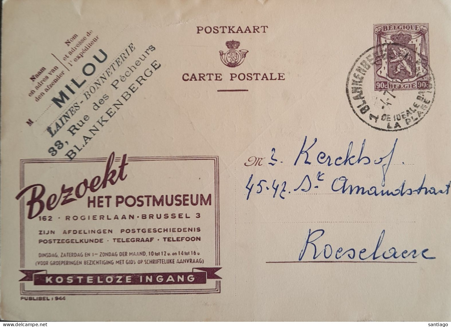 Publibel : 944 " Bezoekt Het Postmuseum" ( Blankenberge ) - Publibels