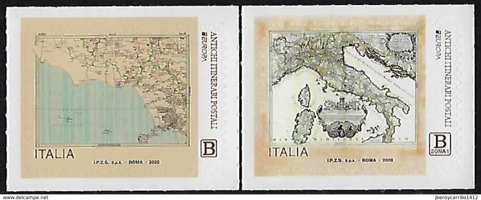 ITALIA /ITALY / ITALIEN - EUROPA 2020 - "ANTIGUAS RUTAS POSTALES - ANCIENT POSTAL ROUTES" - SERIE De 2 V. - N - 2020