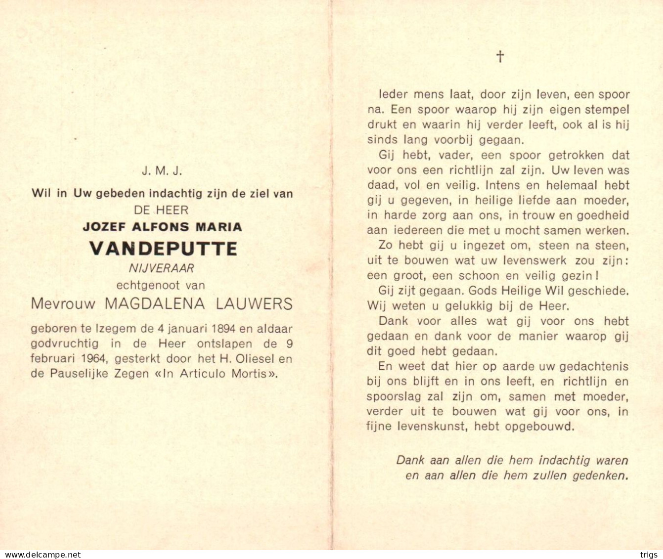Jozef Alfons Maria Vandeputte (1894-1964) - Devotieprenten