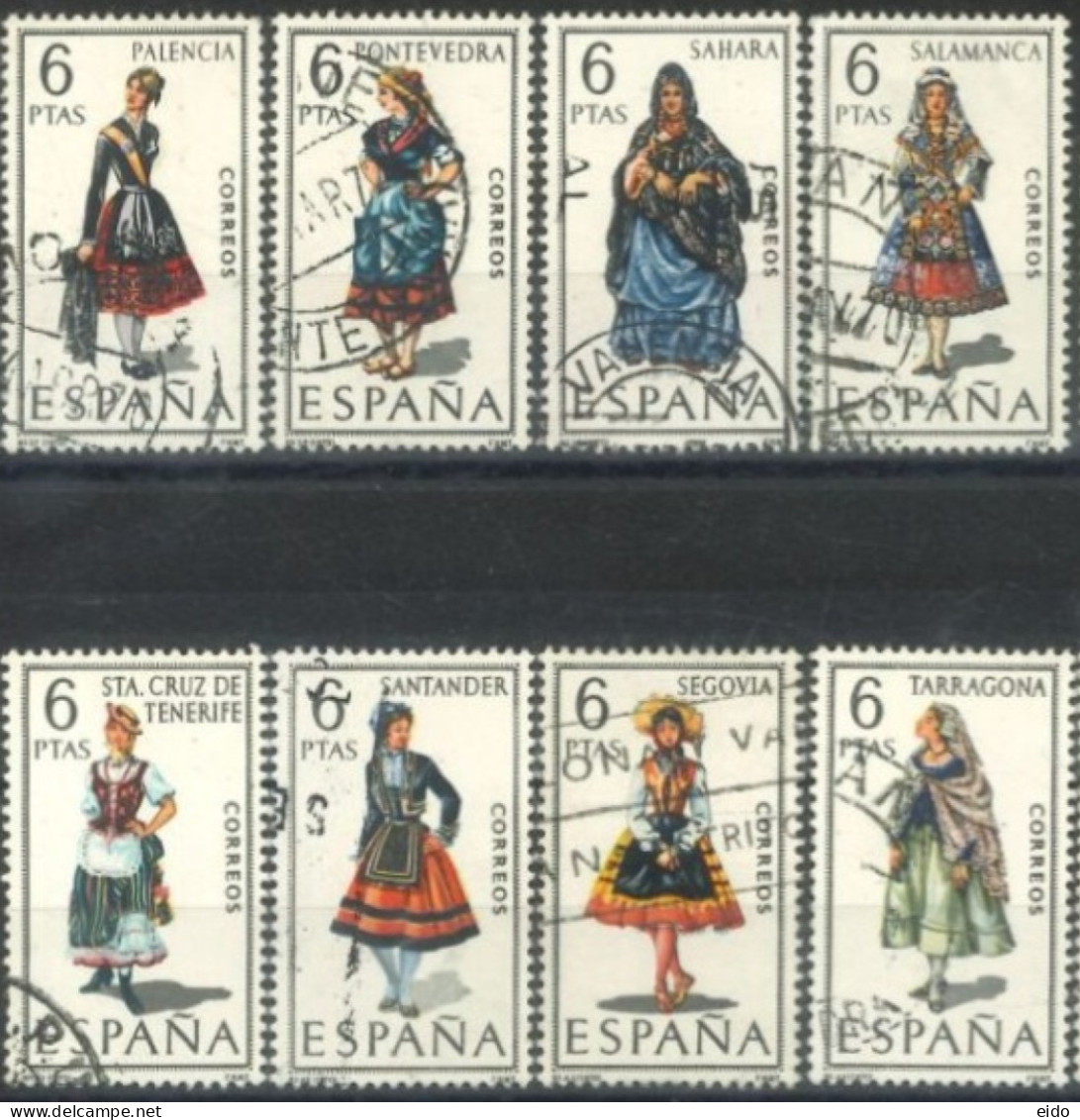 SPAIN, 1970, REGIONAL COSTUMES STAMPS SET OF 8, # 1428/34, &1437, USED. - Oblitérés