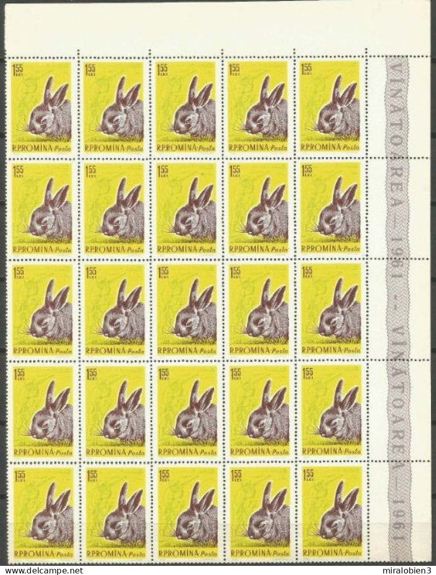 RUMANIA SERIE DE FAUNA CONEJO YVERT NUM. 1788 ** EN PLIEGO DE 25 SELLOS - Ongebruikt