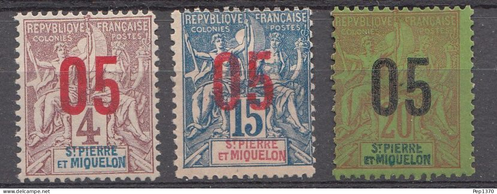 SAINT PIERRE ET MIQUELON 1912 - YVERT 95-96-97* - Unused Stamps