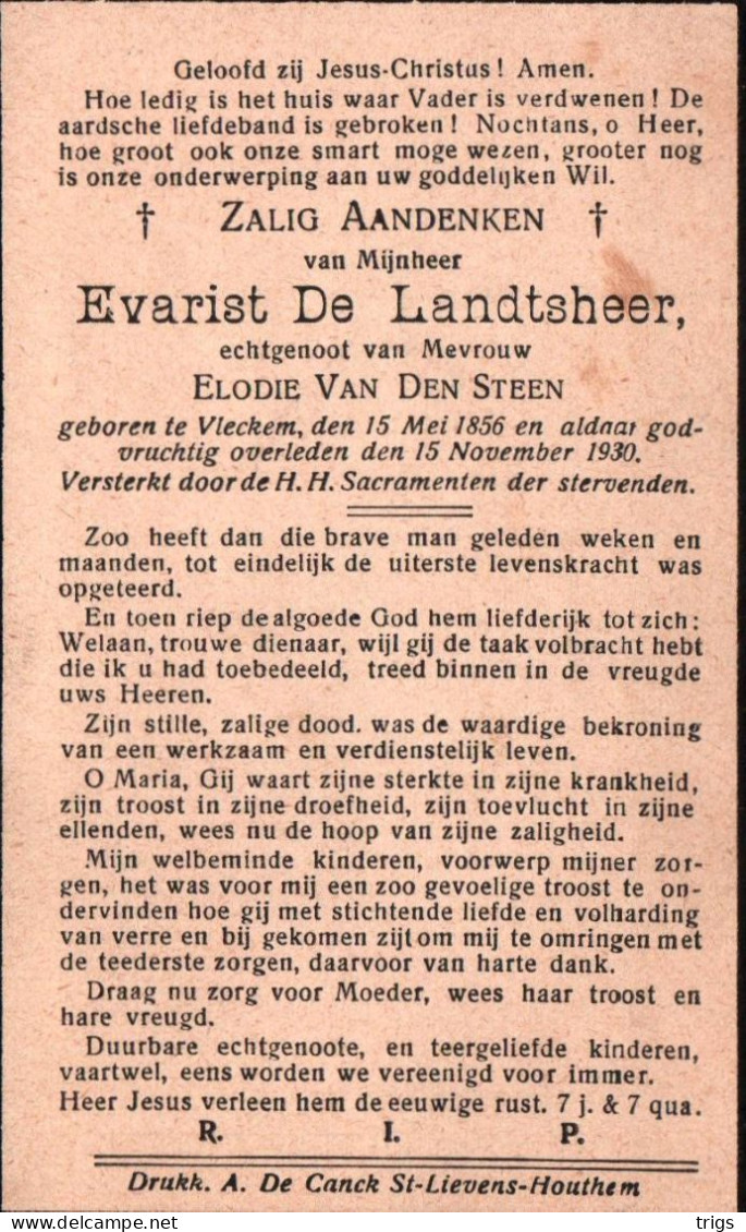 Evarist De Landtsheer (1856-1930) - Devotieprenten