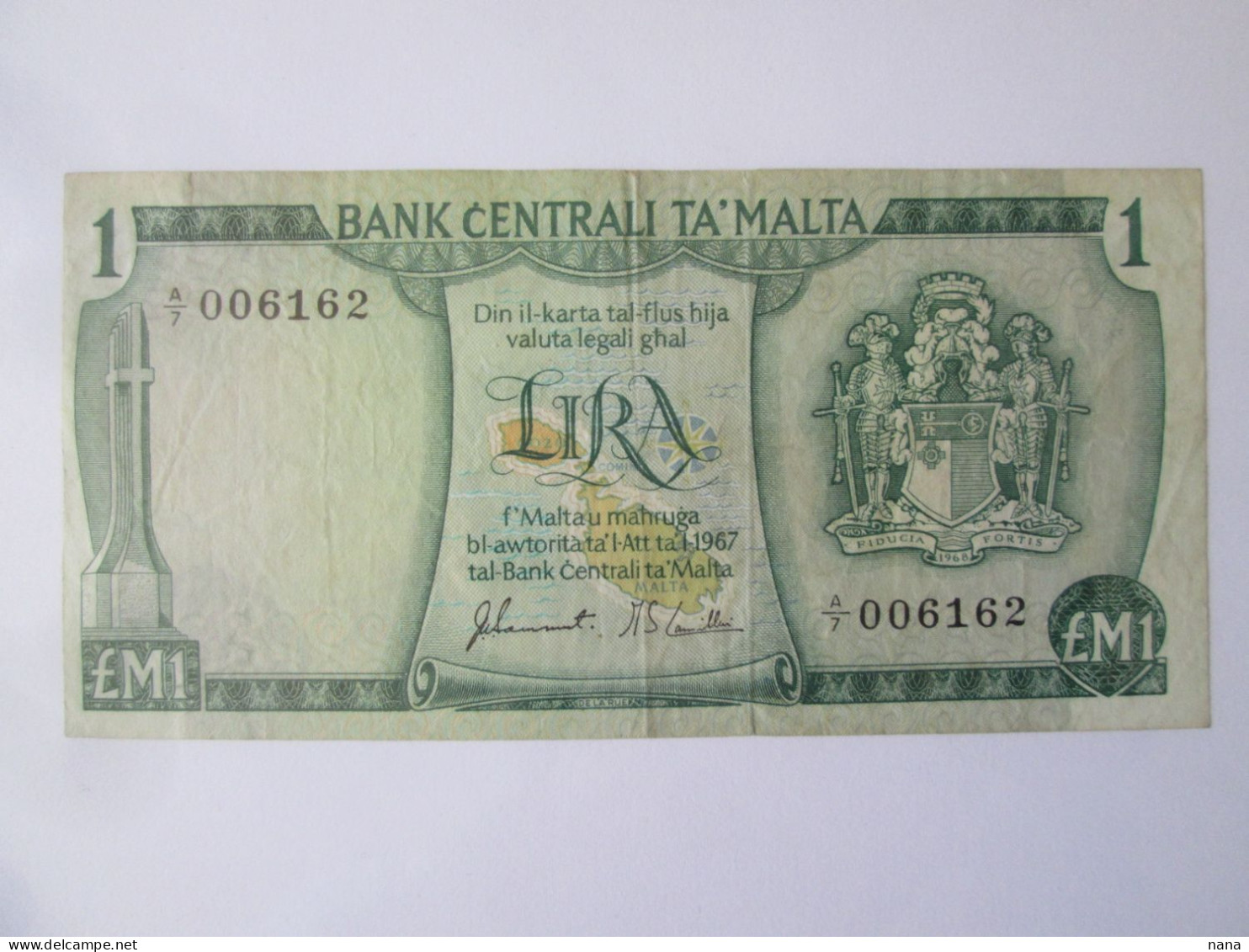 Malta 1 Lira 1973 Banknote Series:006162!!! See Pictures - Malte