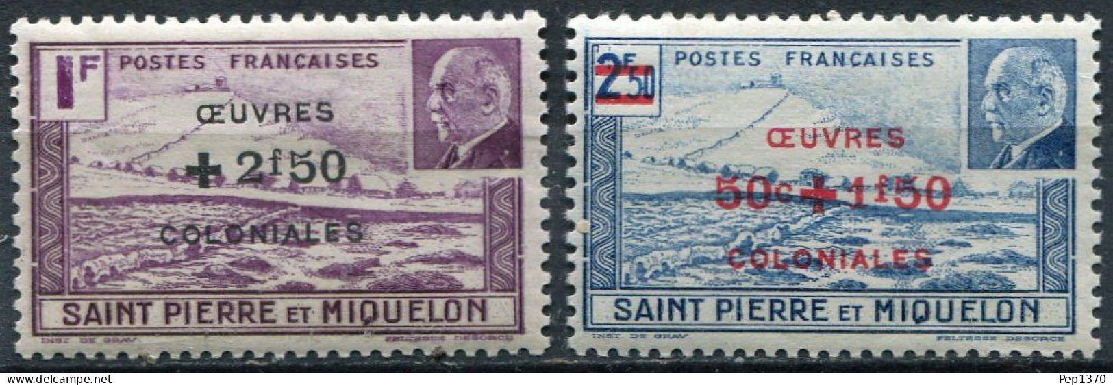 SAINT PIERRE ET MIQUELON 1944 - MARISCAL PETAIN - SOBRECARGADO - YVERT 312/313* - Neufs