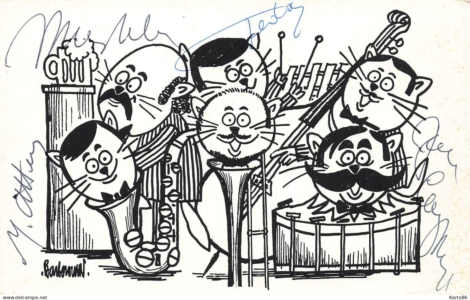 Groupe De Musique " LES GROS MINETS " * CPA Illustrateur BARBEROUSSE Barberousse Dédicacée Dédicace Chat Chats Cat - Musica E Musicisti