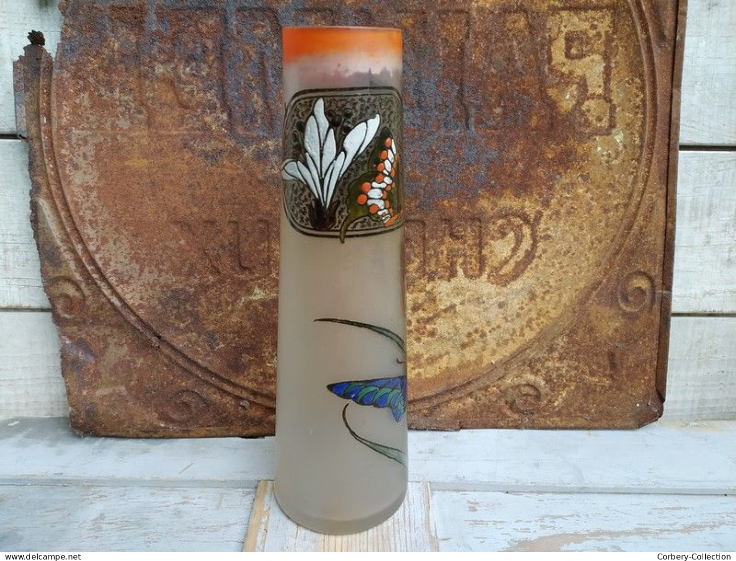 Vase Verre Art Nouveau Décor Papillons Signé Leg Legras - Vetro & Cristallo