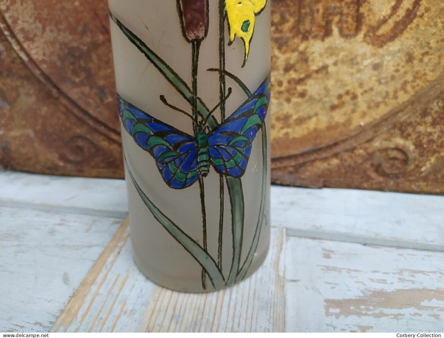 Vase Verre Art Nouveau Décor Papillons Signé Leg Legras