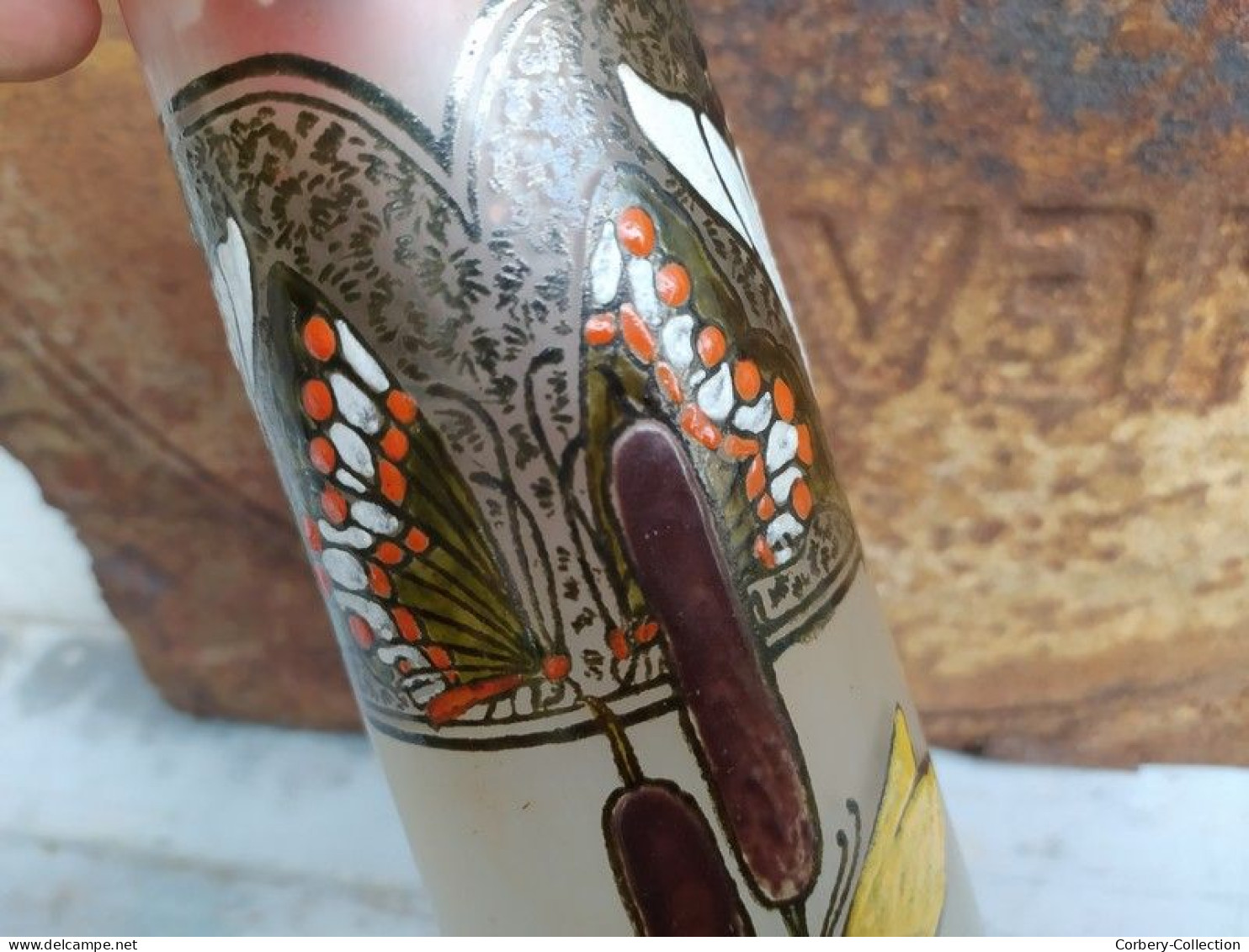 Vase Verre Art Nouveau Décor Papillons Signé Leg Legras