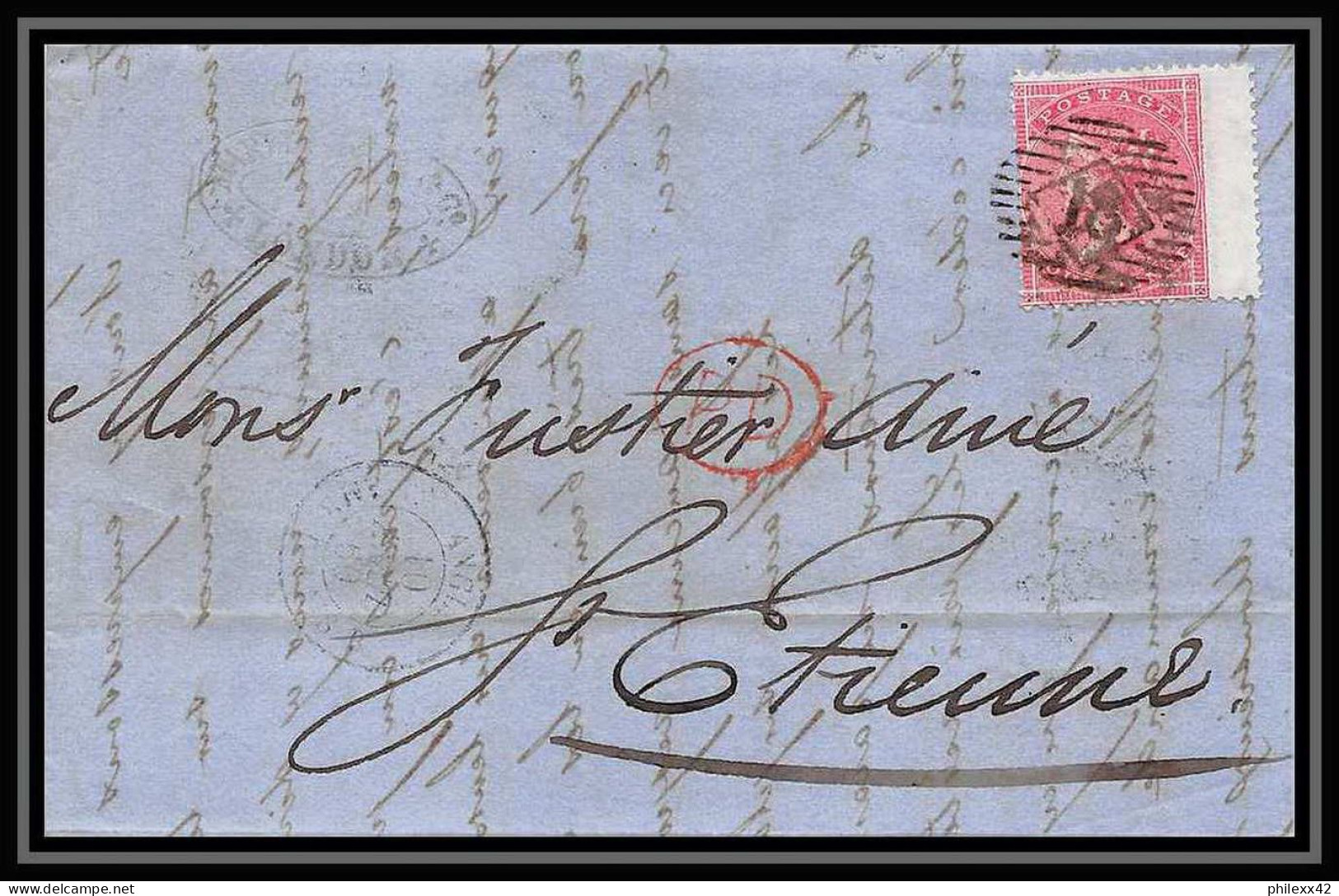 35296 N°16 Victoria 4p Rose London St Etienne France 1860 Cachet 18 Lettre Cover Grande Bretagne England - Lettres & Documents