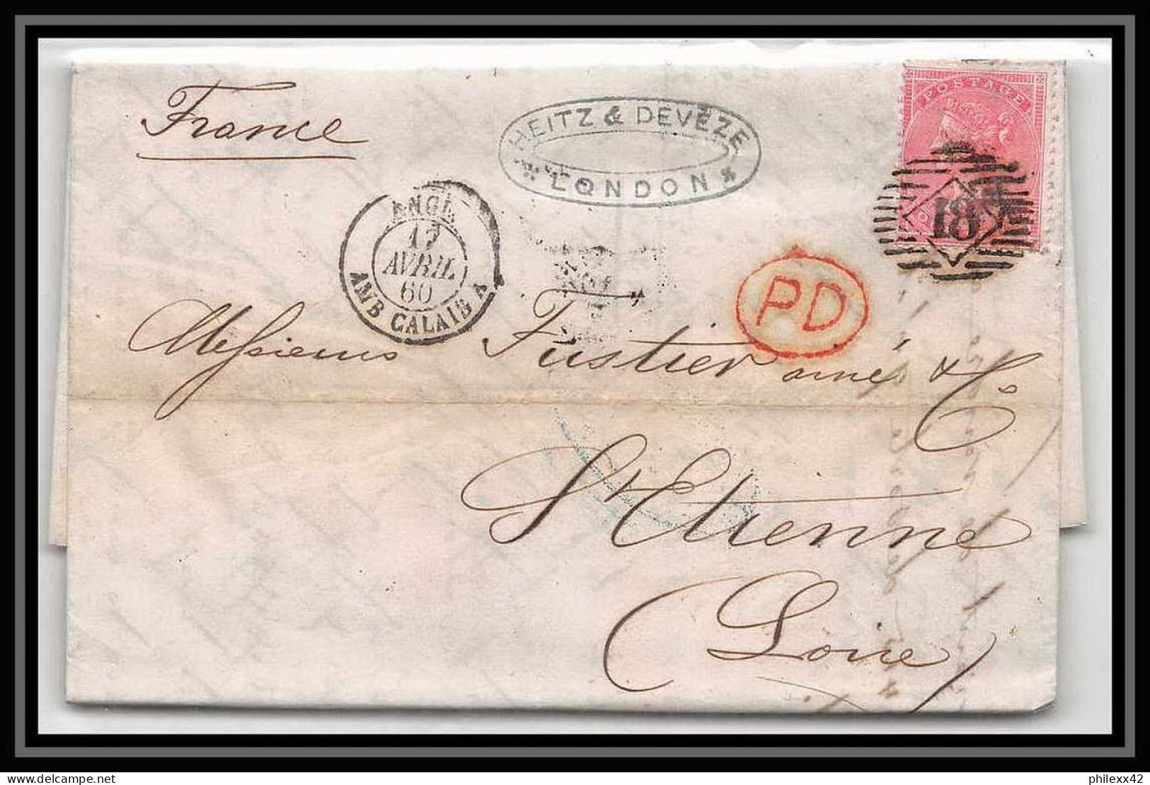 35287 N°16 Victoria 4p Rose London St Etienne France 1860 Cachet 18 Lettre Cover Grande Bretagne England - Cartas & Documentos