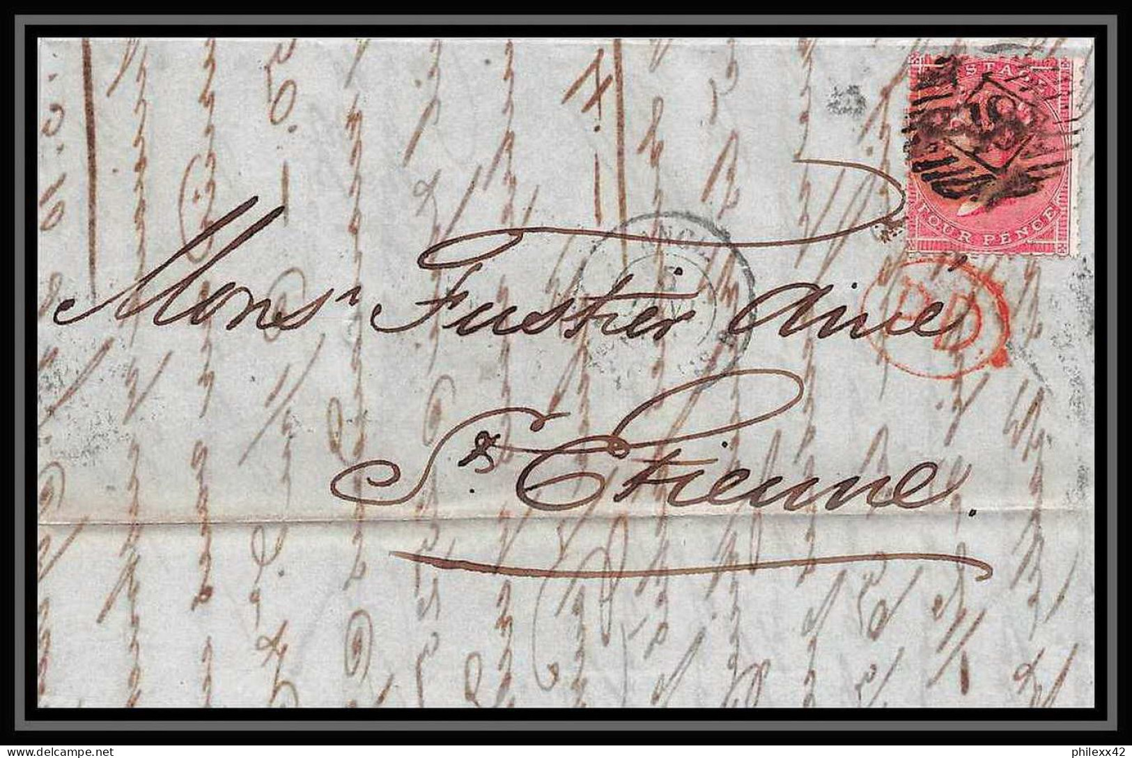 35291 N°16 Victoria 4p Rose London St Etienne France 1860 Cachet 18 Lettre Cover Grande Bretagne England - Briefe U. Dokumente