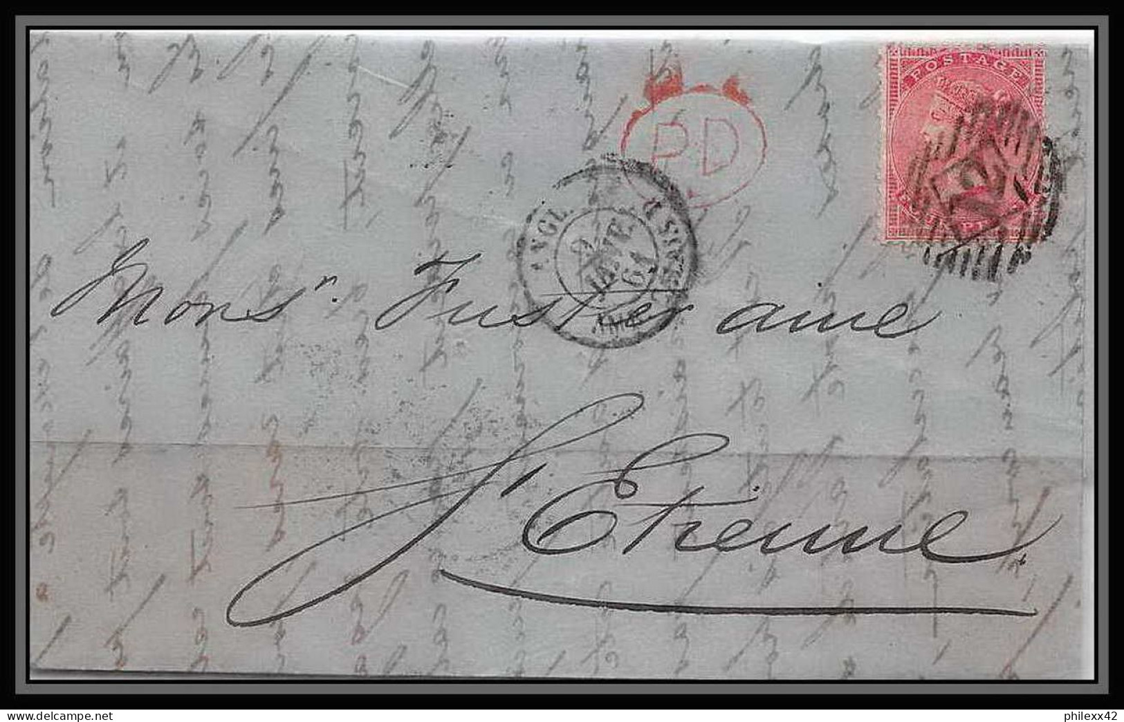 35278 N°16 Victoria 4p Rose London St Etienne France 1861 Cachet 12 Lettre Cover Grande Bretagne England - Storia Postale