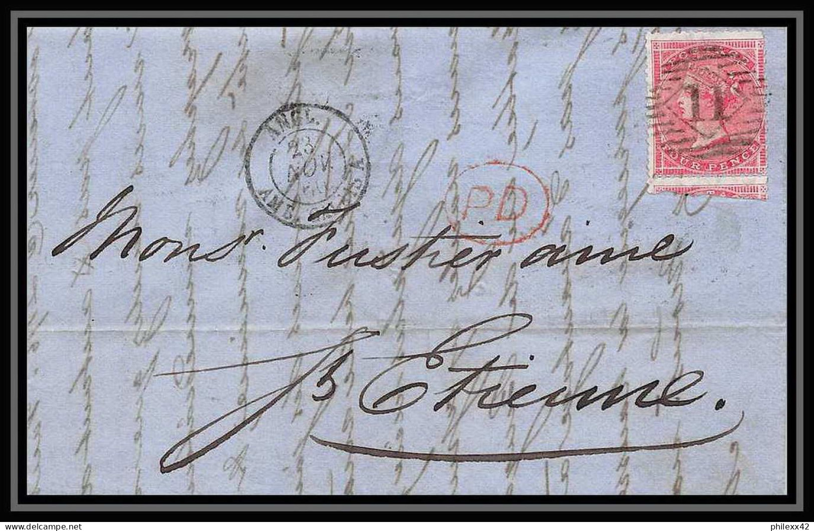 35267 N°16 Victoria 4p Rose London St Etienne France 1860 Cachet 11 Lettre Cover Grande Bretagne England - Storia Postale