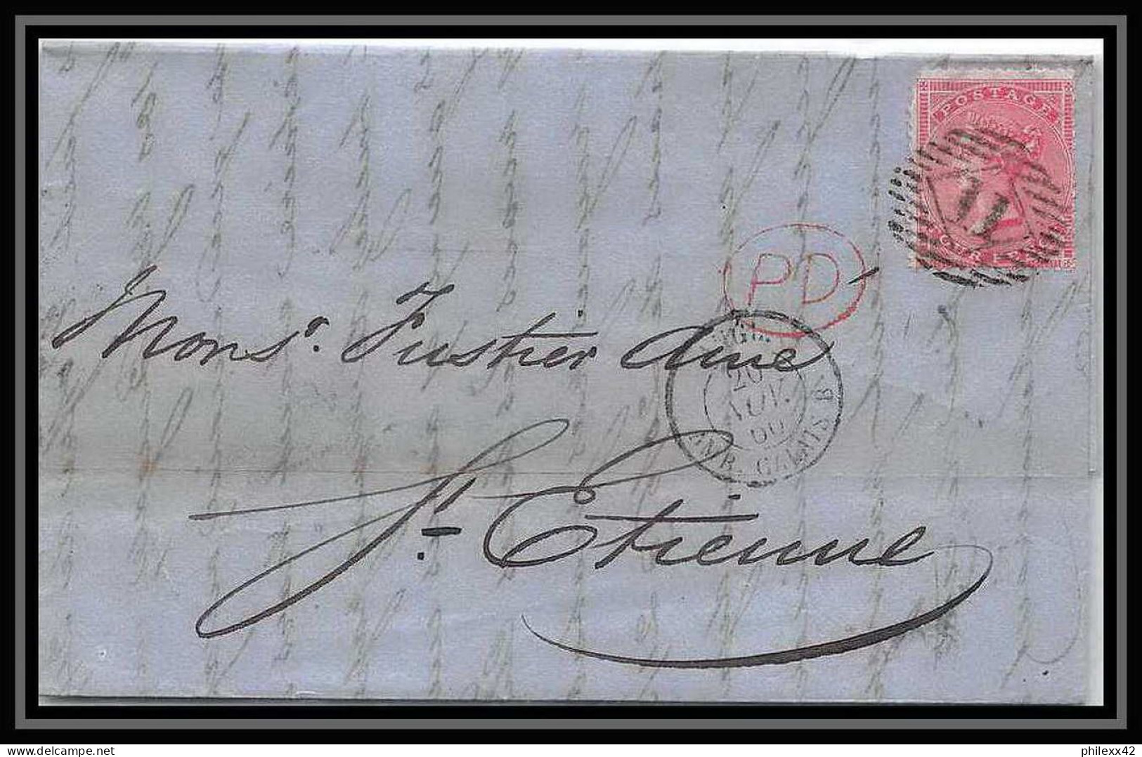 35275 N°16 Victoria 4p Rose London St Etienne France 1860 Cachet 11 Lettre Cover Grande Bretagne England - Storia Postale