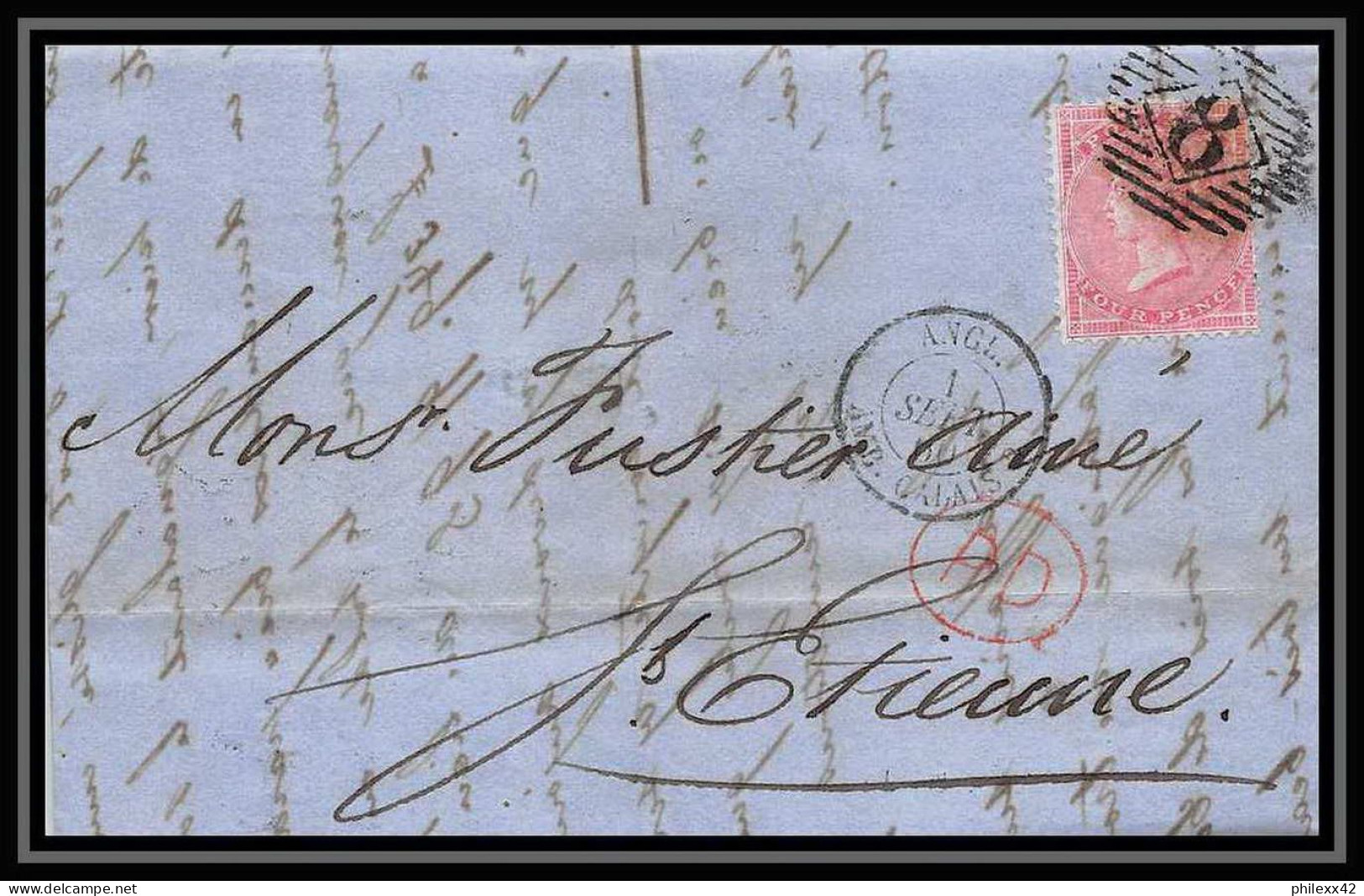 35265 N°16 Victoria 4p Rose London St Etienne France 1860 Cachet 8 Lettre Cover Grande Bretagne England - Briefe U. Dokumente