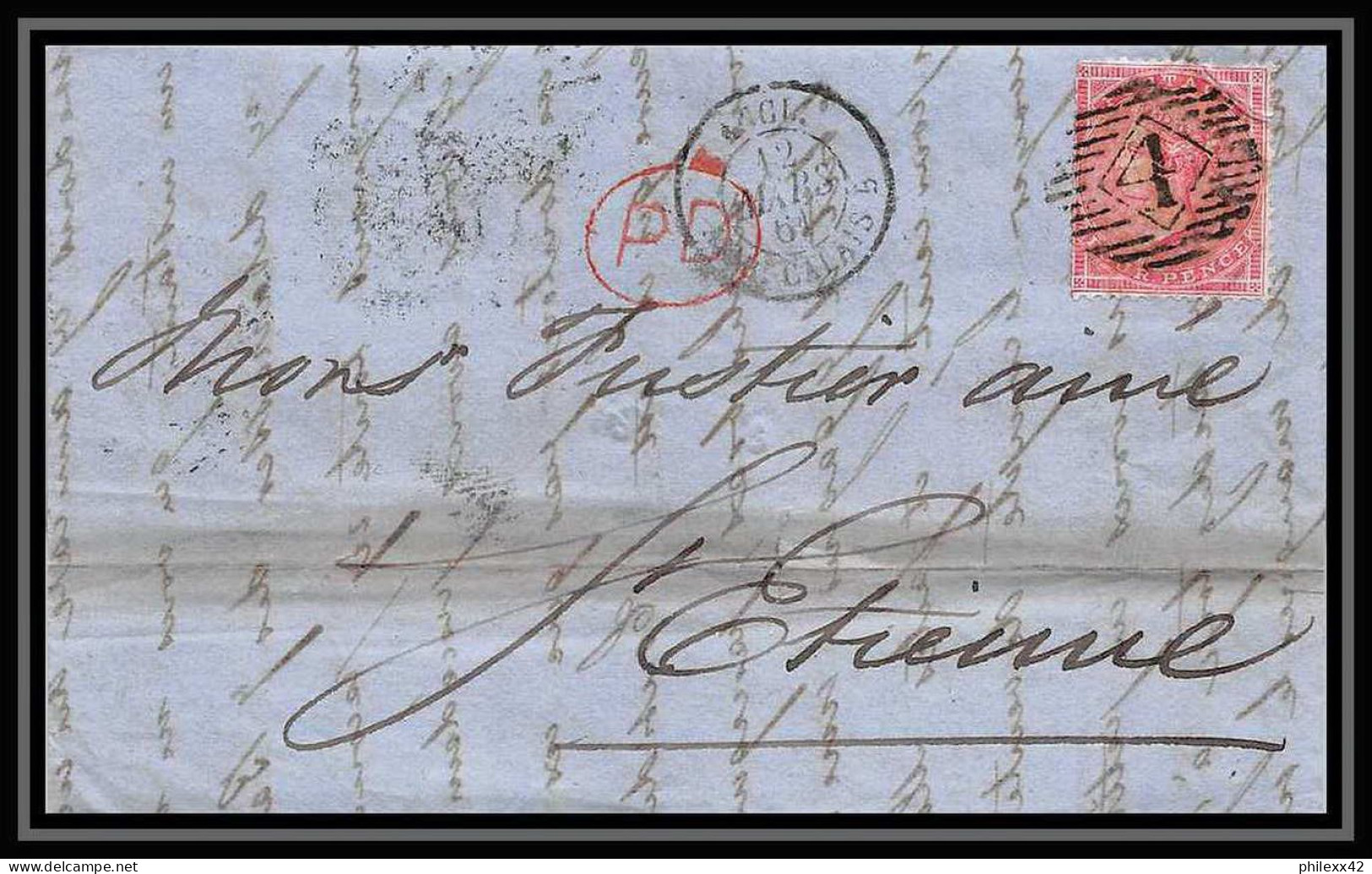 35262 N°16 Victoria 4p Rose London St Etienne France 1861 Cachet 4 Lettre Cover Grande Bretagne England - Brieven En Documenten