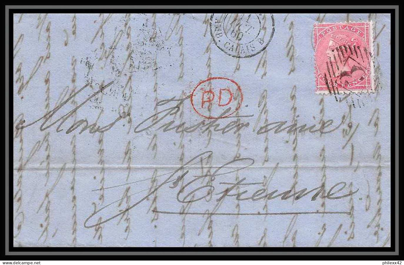 35260 N°16 Victoria 4p Rose London St Etienne France 1860 Cachet 3 Lettre Cover Grande Bretagne England - Storia Postale