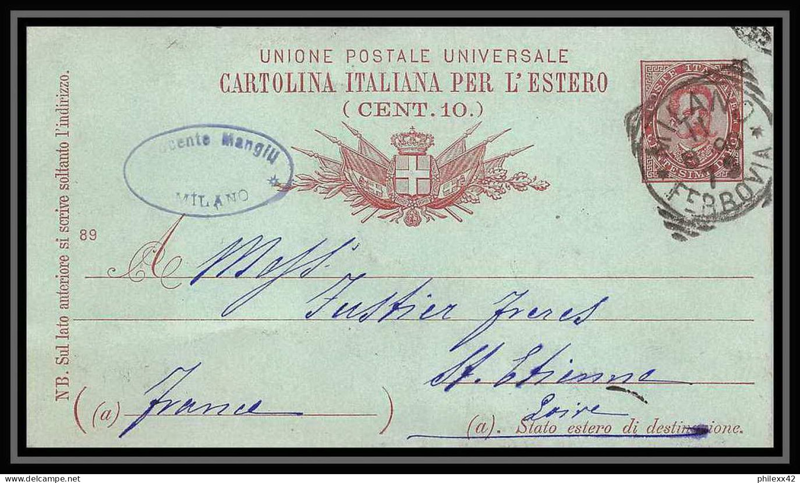 35256/ Italie (italia) Entier Postal Milano (milano) St Etienne France Lettre Cover Italie Italia Italy Lettre Cover Vit - Marcofilía