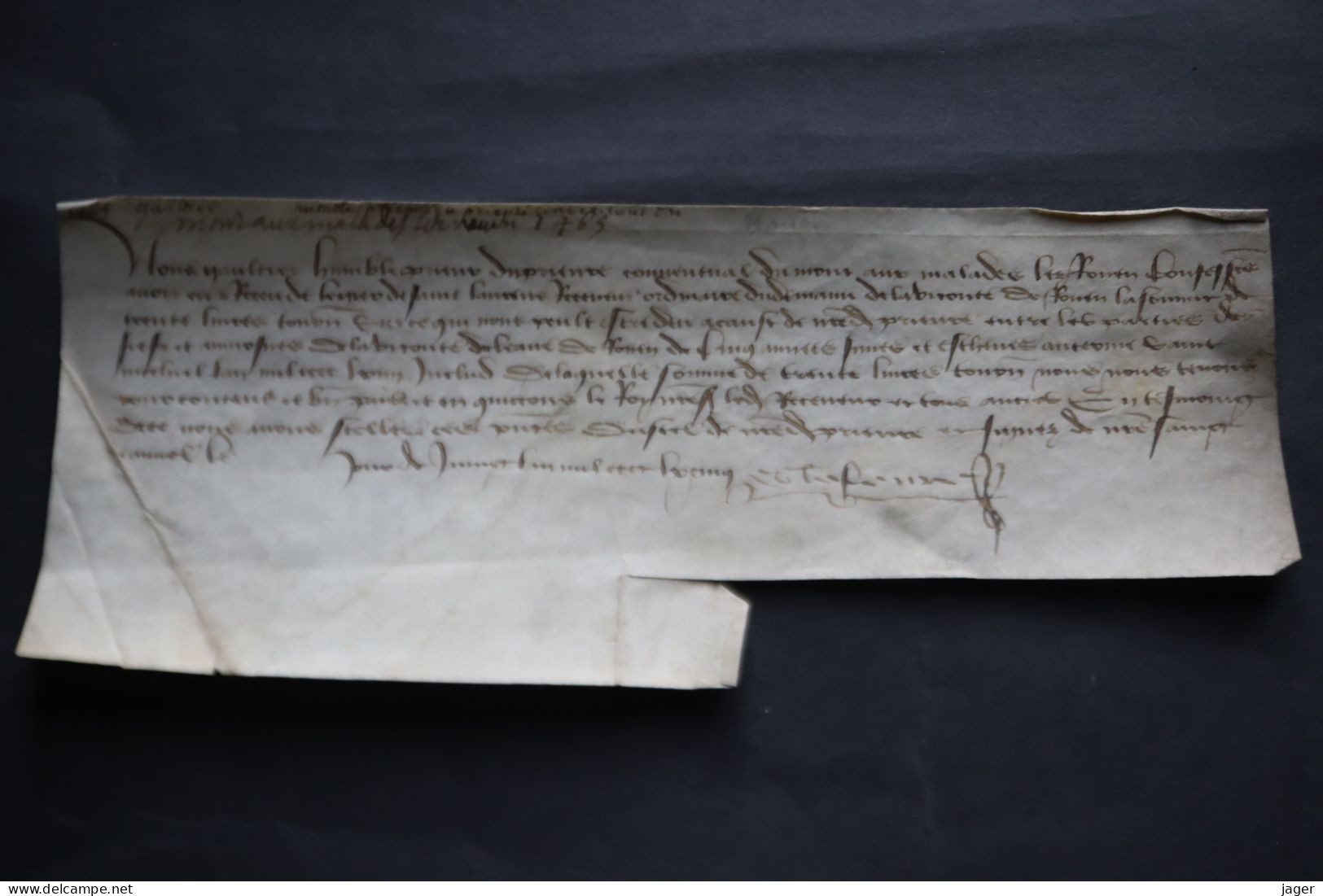 1465  Sur Velin Acte Ancien En Vieux François  Rouen ? Autographe - Historische Documenten