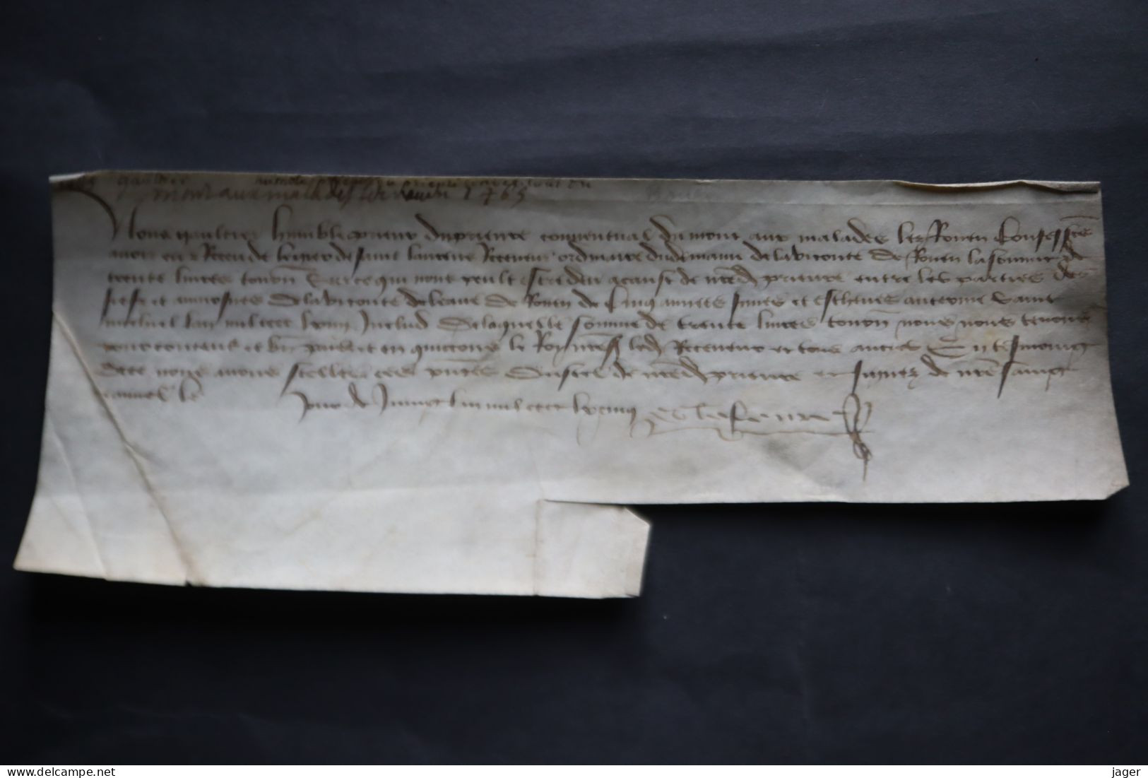 1465  Sur Velin Acte Ancien En Vieux François  Rouen ? Autographe - Documenti Storici