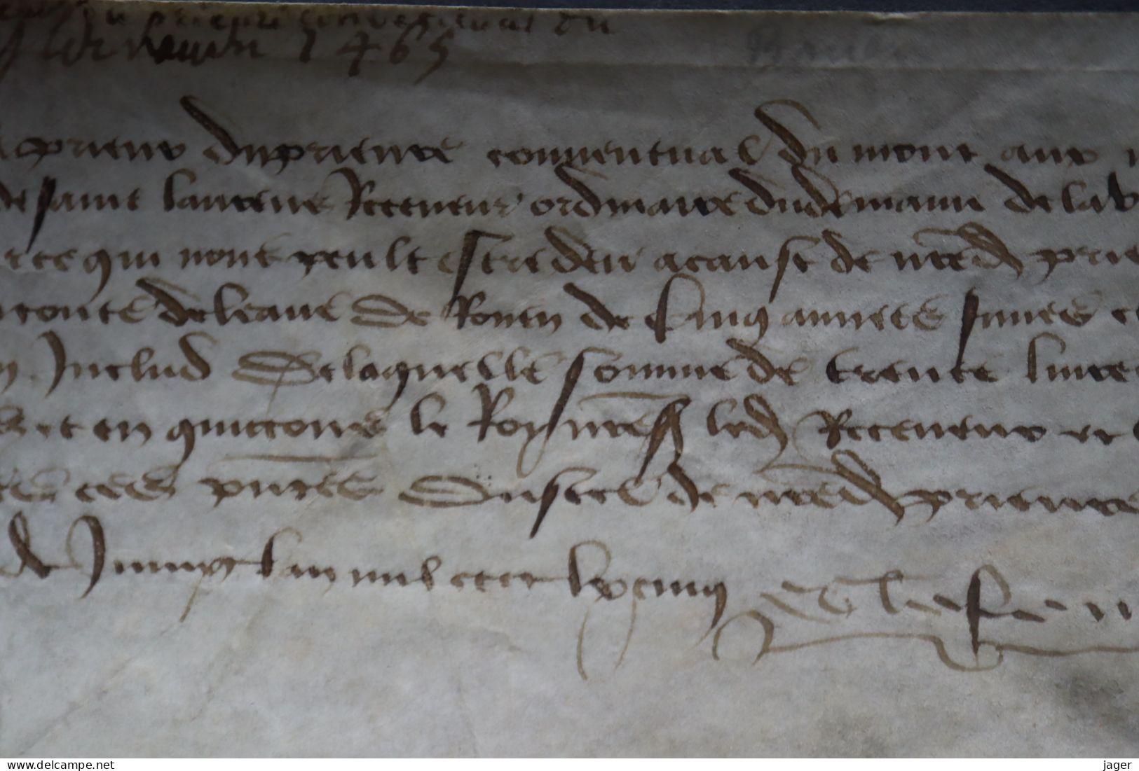 1465  Sur Velin Acte Ancien En Vieux François  Rouen ? Autographe - Documenti Storici