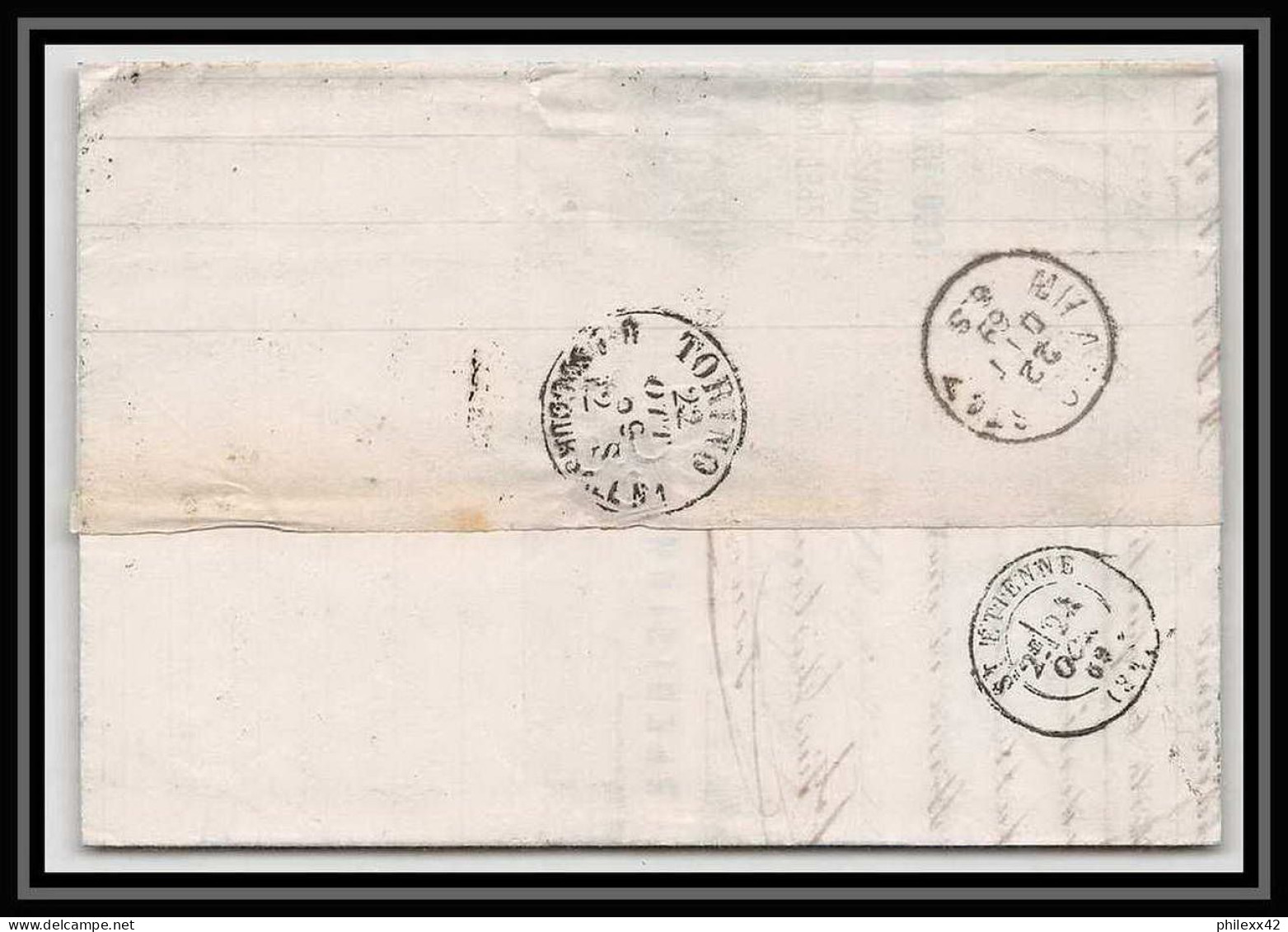 35091 N°23 20C Bleu Milano Staz St Etienne France Lettre Cover Italie Italia Italy Lettre Cover Vittorio Emanuele 2 - Marcophilie