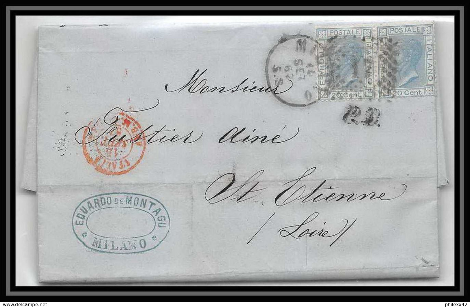 35059 N°23 20C Bleu Milano St Etienne France Lettre Cover Italie Italia Italy Lettre Cover Vittorio Emanuele 2 - Poststempel