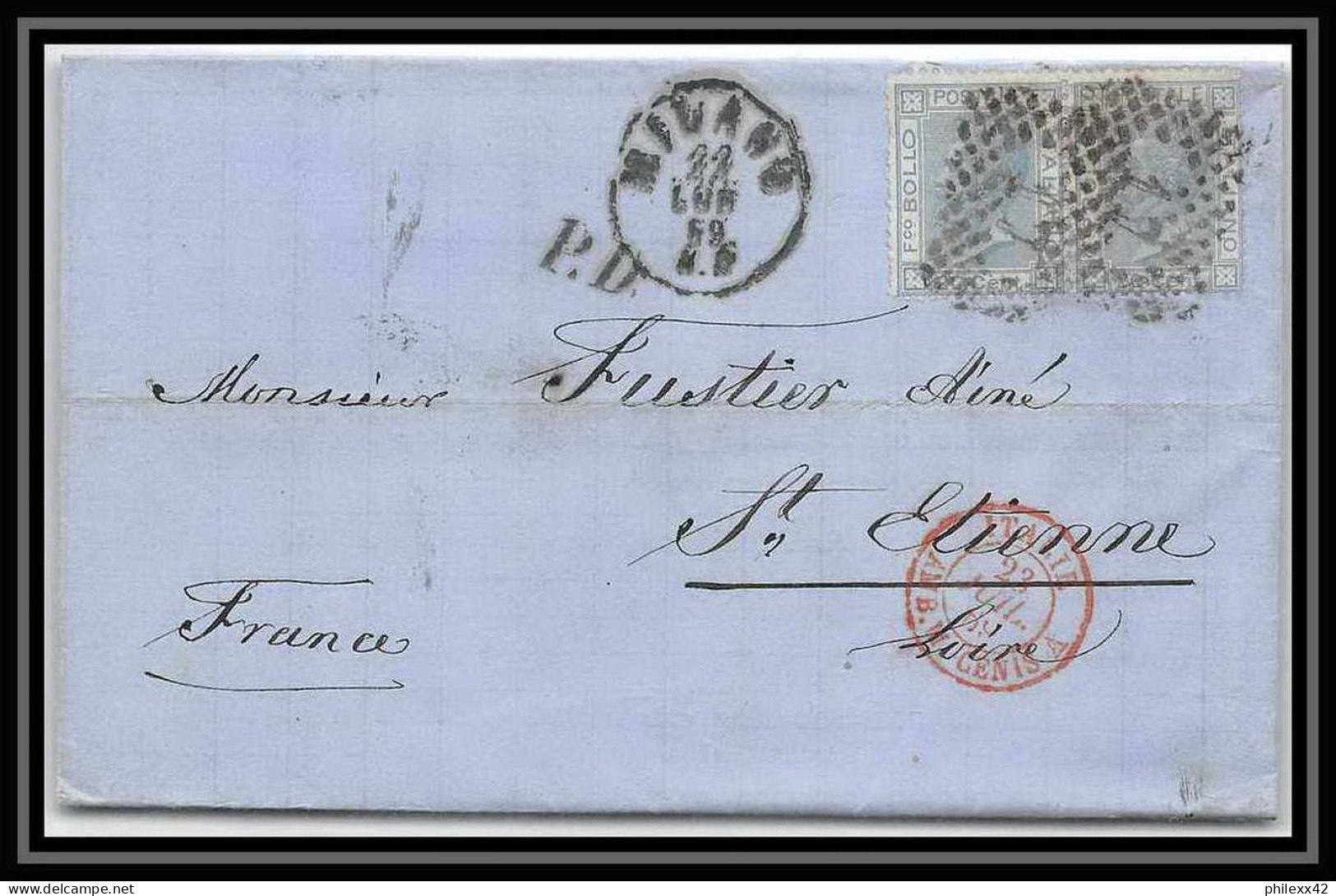 35066 N°23 20C Bleu Milano St Etienne France Lettre Cover Italie Italia Italy Lettre Cover Vittorio Emanuele 2 - Poststempel