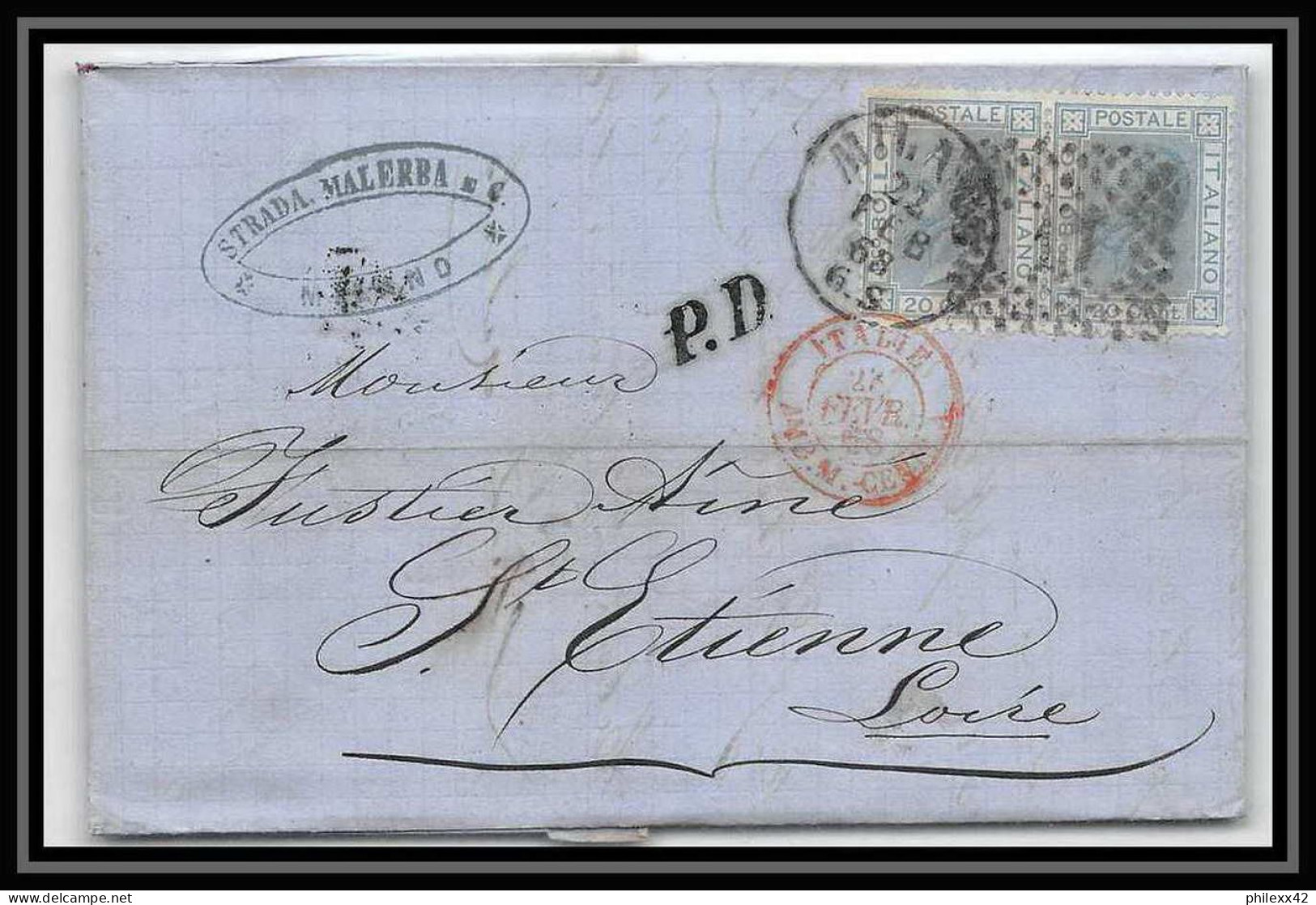 35050 N°23 20C Bleu Milano St Etienne France Lettre Cover Italie Italia Italy Lettre Cover Vittorio Emanuele 2 - Marcophilie