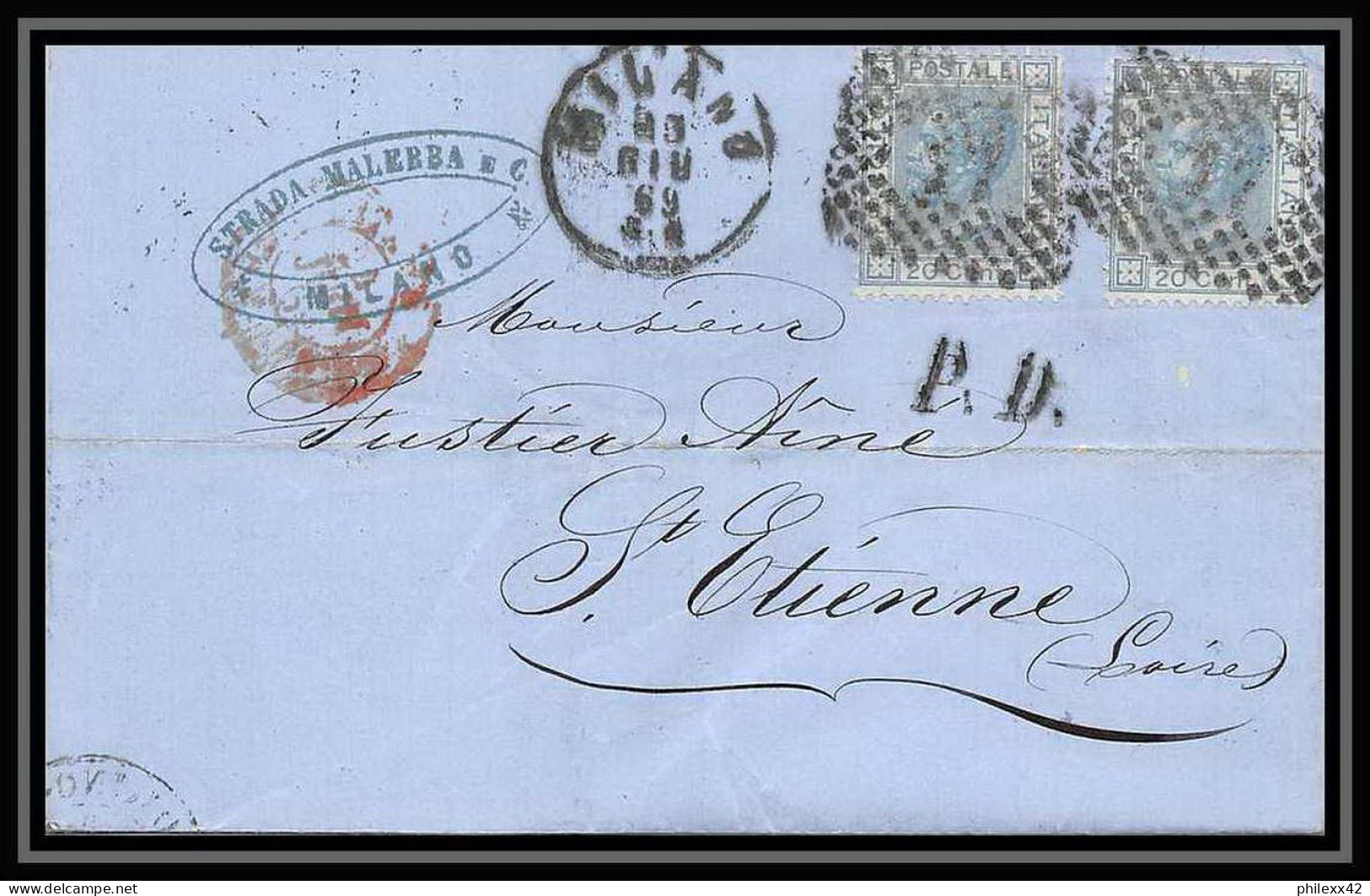 35053 N°23 20C Bleu Milano St Etienne France Lettre Cover Italie Italia Italy Lettre Cover Vittorio Emanuele 2 - Marcofilie