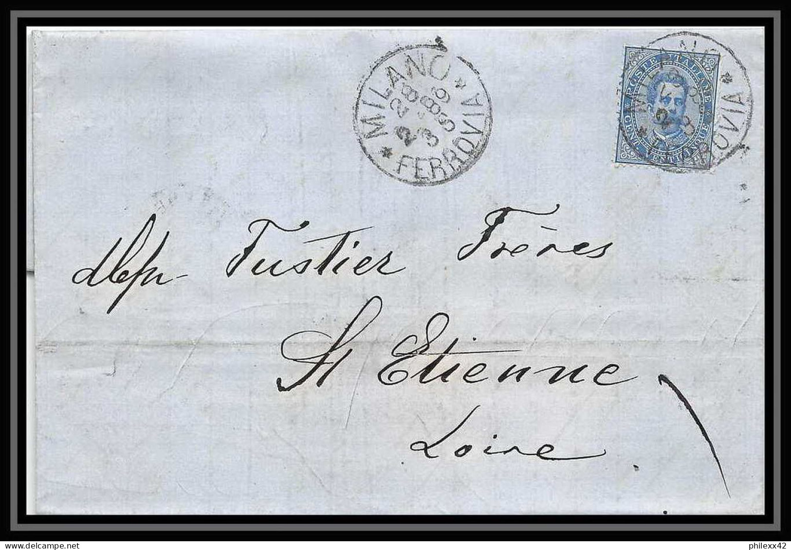 35034 N°36 25C Bleu Milano St Etienne Francelettre Cover Italie Italia Italy Lettre Cover Umberto I - Marcofilía