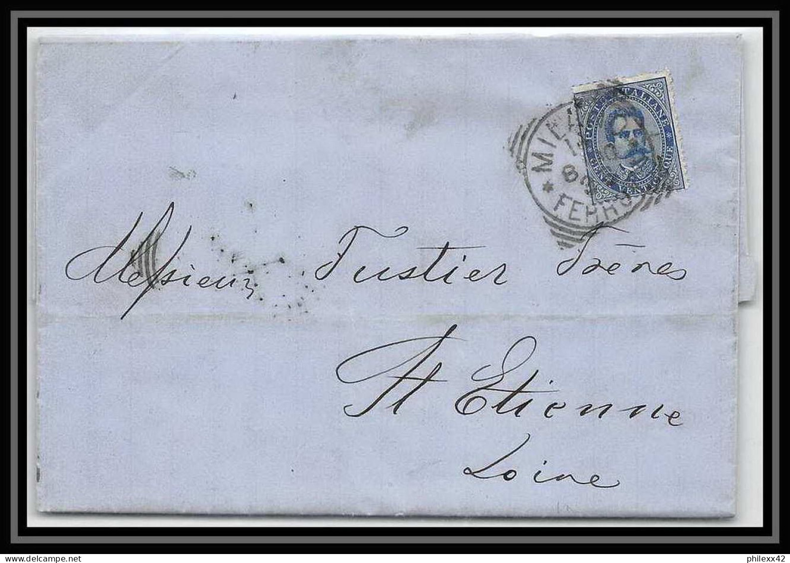 35030 N°36 25C Bleu Milano St Etienne Francelettre Cover Italie Italia Italy Lettre Cover Umberto I - Marcophilia