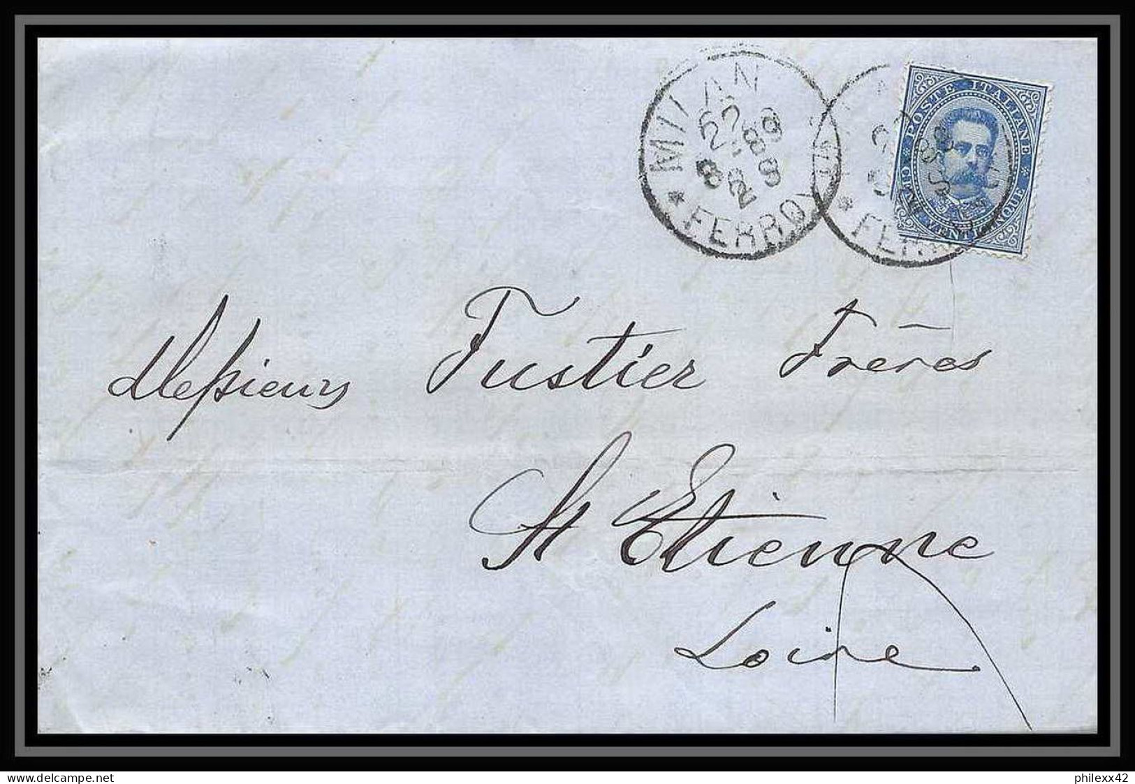 35033 N°36 25C Bleu Milano St Etienne Francelettre Cover Italie Italia Italy Lettre Cover Umberto I - Storia Postale